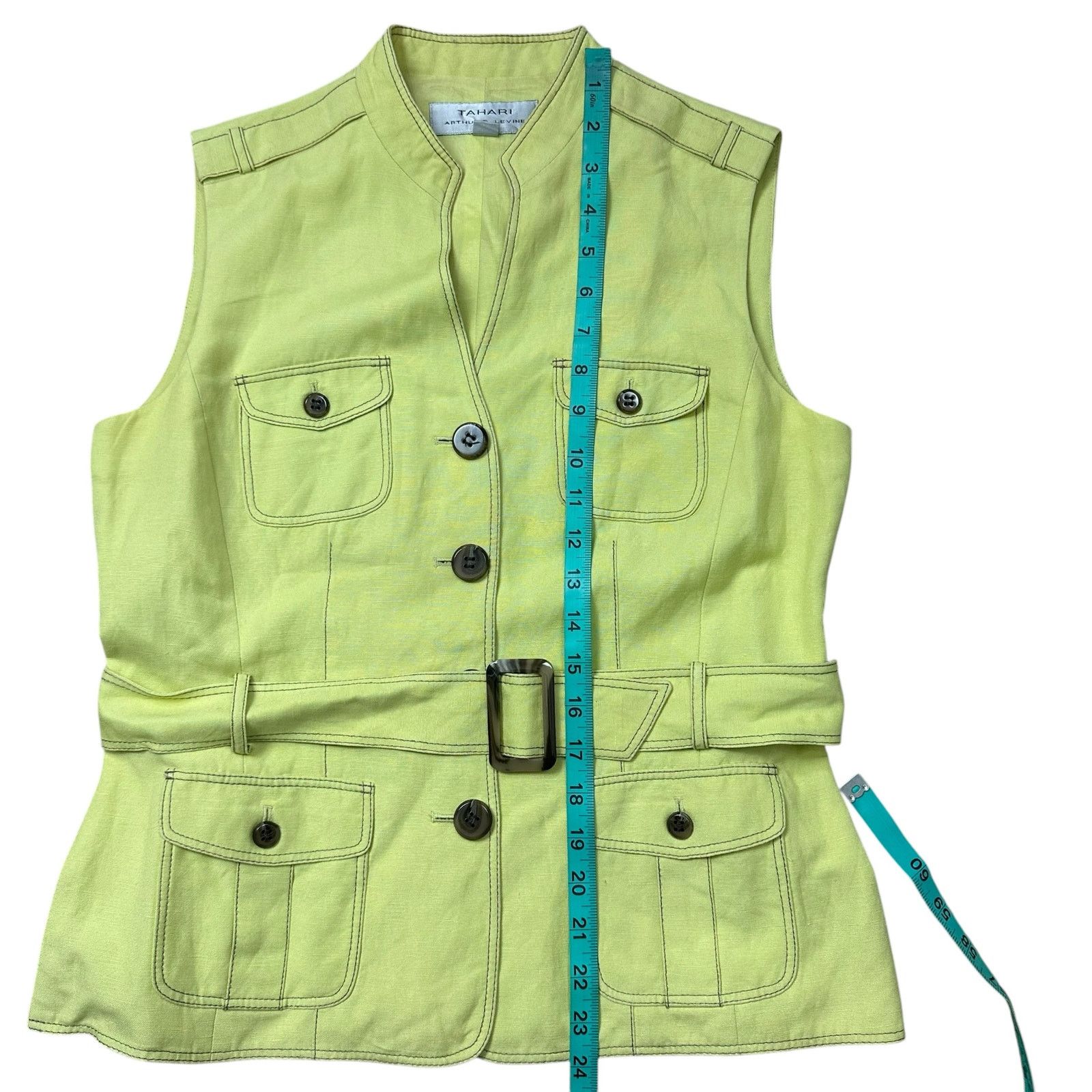 Elie Tahari Tahari Linen Blend Lime Green Belted Pocket Vest Size 8 Size M / US 6-8 / IT 42-44 - 8 Thumbnail