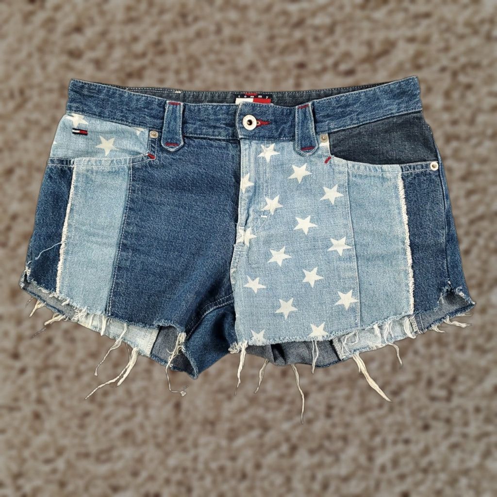 Tommy Hilfiger VINTAGE Tommy Hilfiger Shorts Womens Juniors 7 Blue Denim Casual 90s Flag Patriotic Cut-Off Size 28" / US 6 / IT 42 - 1 Thumbnail