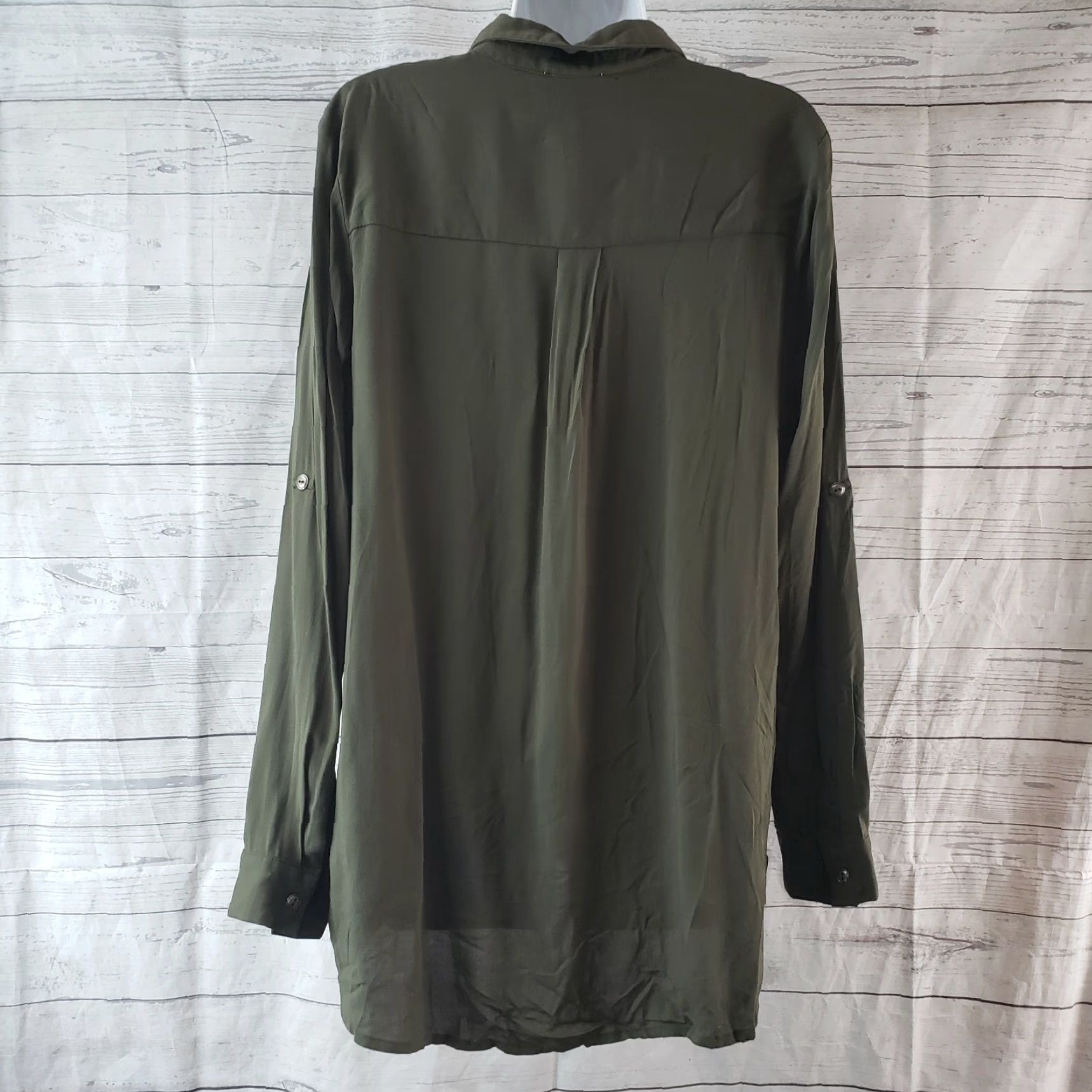 Vintage NSR Mora Utility Shirt NSR Womens Mora Utility Shirt XL Green Long Sleeve Blouse Collared Rayon NSR Womens Size XL / US 12-14 / IT 48-50 - 4 Thumbnail