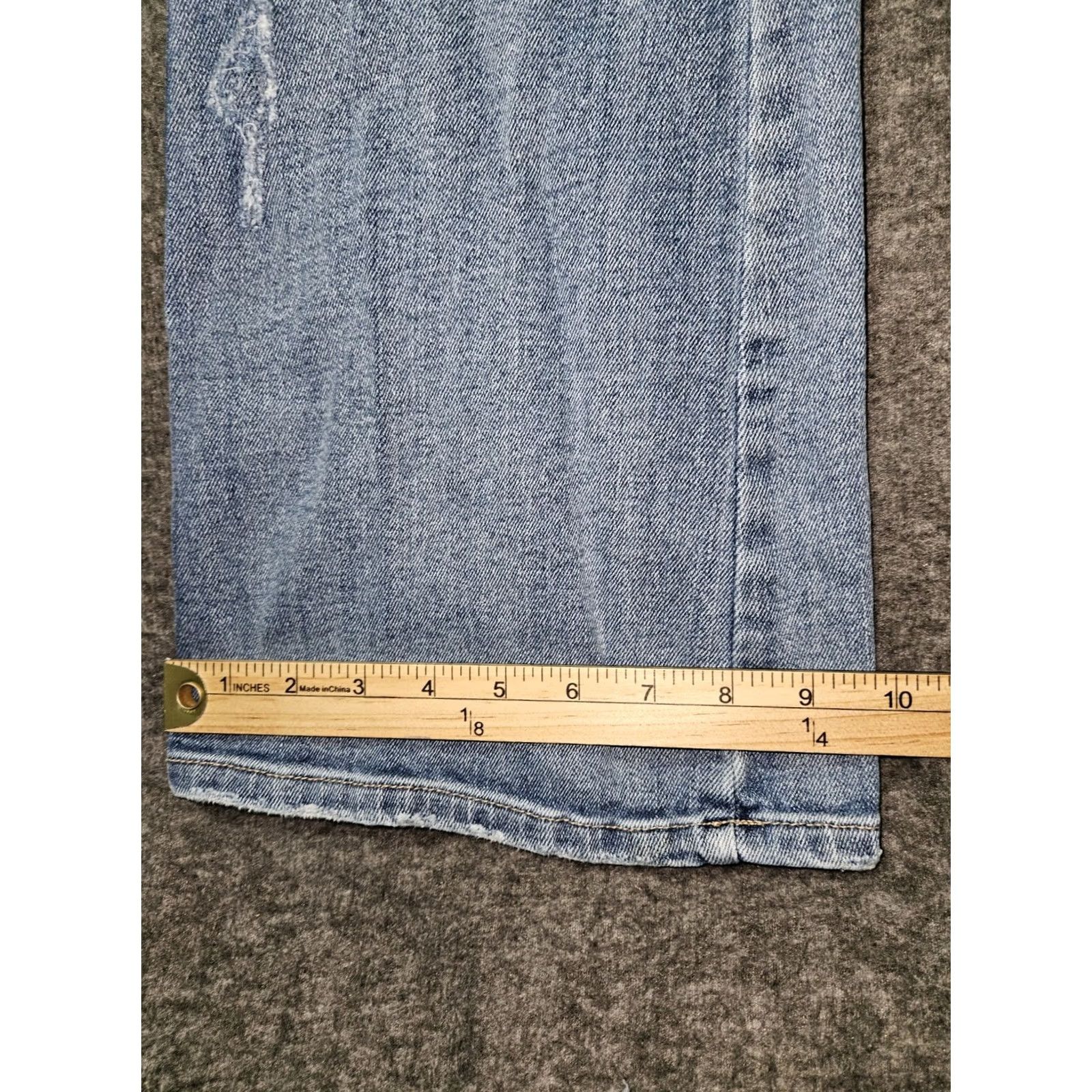 Vintage Kancan High Waist Flare Jeans Women's 1/24 Blue Stretch Distressed 5-Pocket Logo Zipper Button Hippie Bohemian 90s Juniors Womens 33in Inseam Size 25" / US 0 / IT 36 - 7 Thumbnail