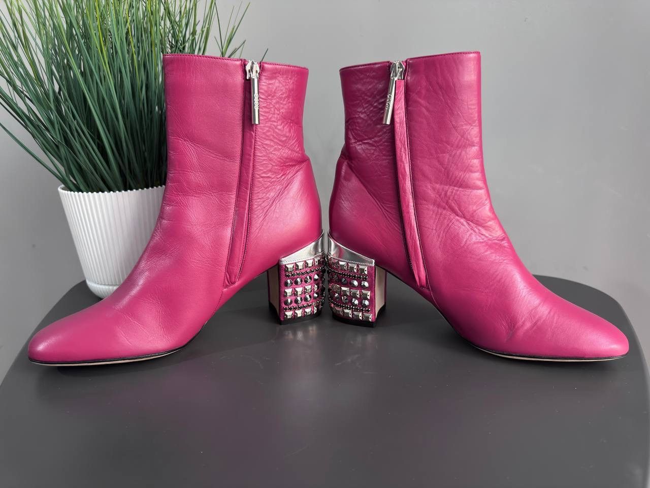 Other Rodo Block Heel Fuchsia Women's Leather Ankle Boots, 37,5 Size US 7.5 / IT 37.5 - 8 Thumbnail