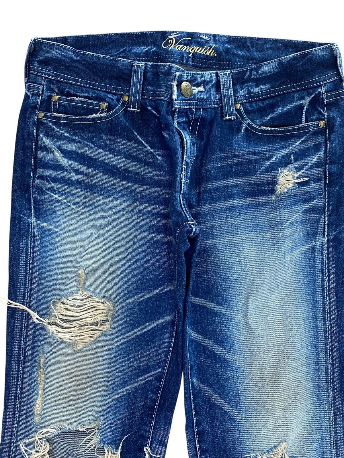 Vanquish Vanquish Gold Brand Whiskers Distressed Style Flare Jeans Size US 33 - 2 Thumbnail