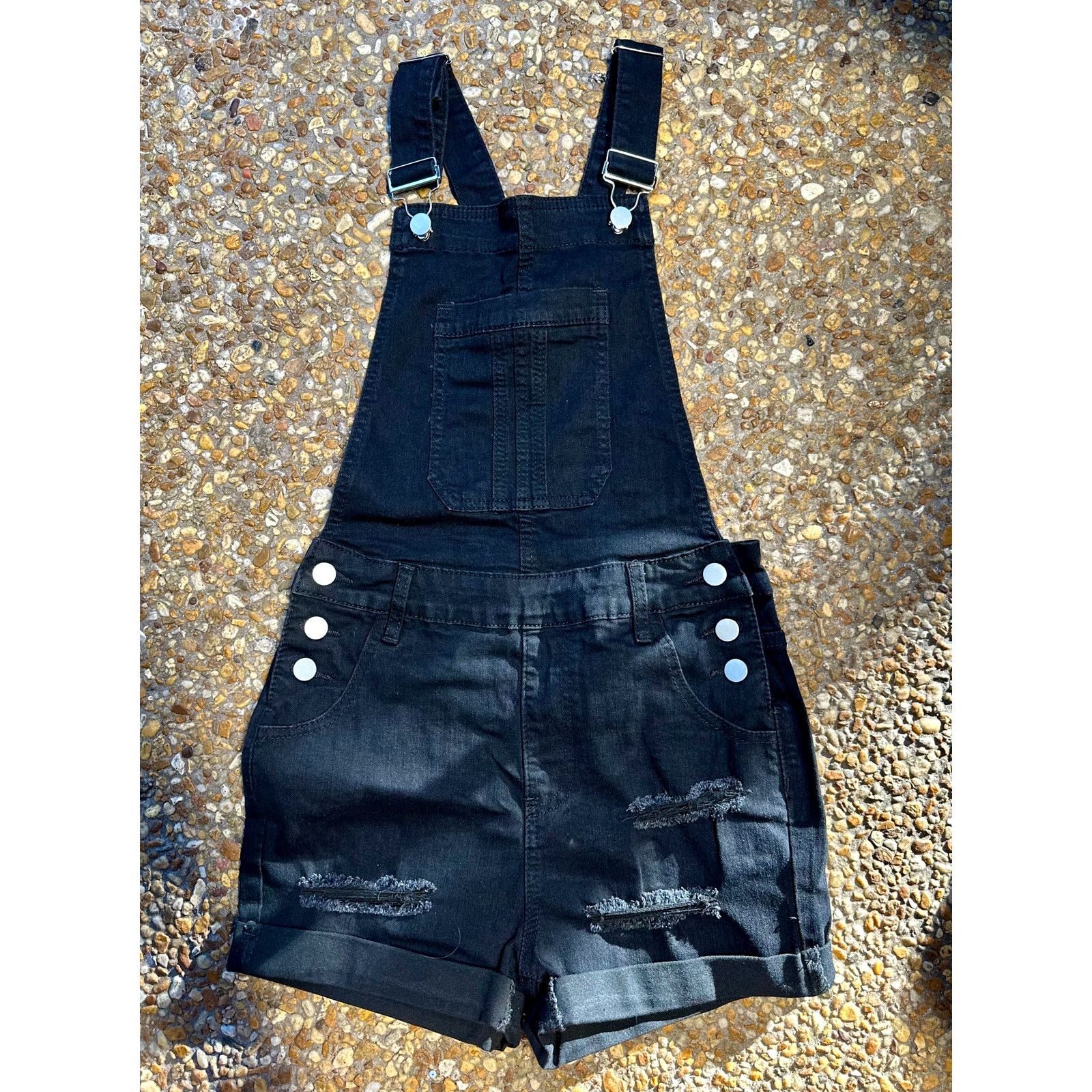 Other Ripped Rolled Denim Style Overalls Shorts Romper Black S Size 27" / US 4 / IT 40 - 2 Thumbnail
