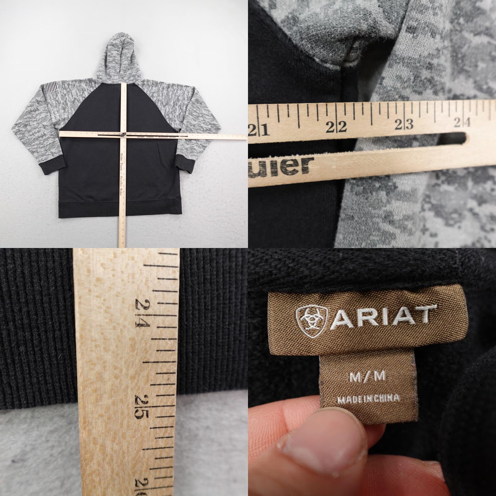 Ariat Ariat Hoodie Mens Medium Gray Black Camo USA Flag Patch Sweatshirt Pullover Size US M / EU 48-50 / 2 - 8 Thumbnail