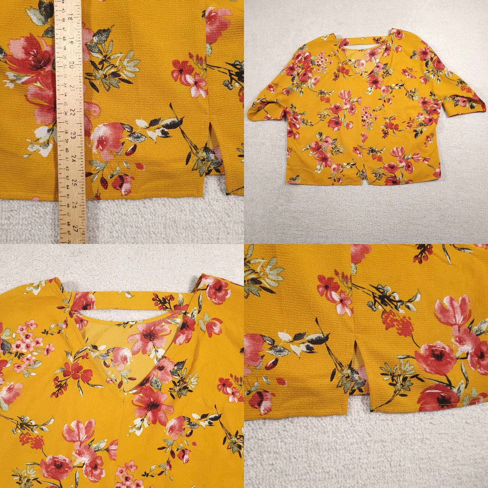 Apt. 9 Apt. 9 Shirt Women's Yellow Floral Round Neck Stretch 3/4 Sleeves V Back XXL Size XL / US 12-14 / IT 48-50 - 8 Thumbnail