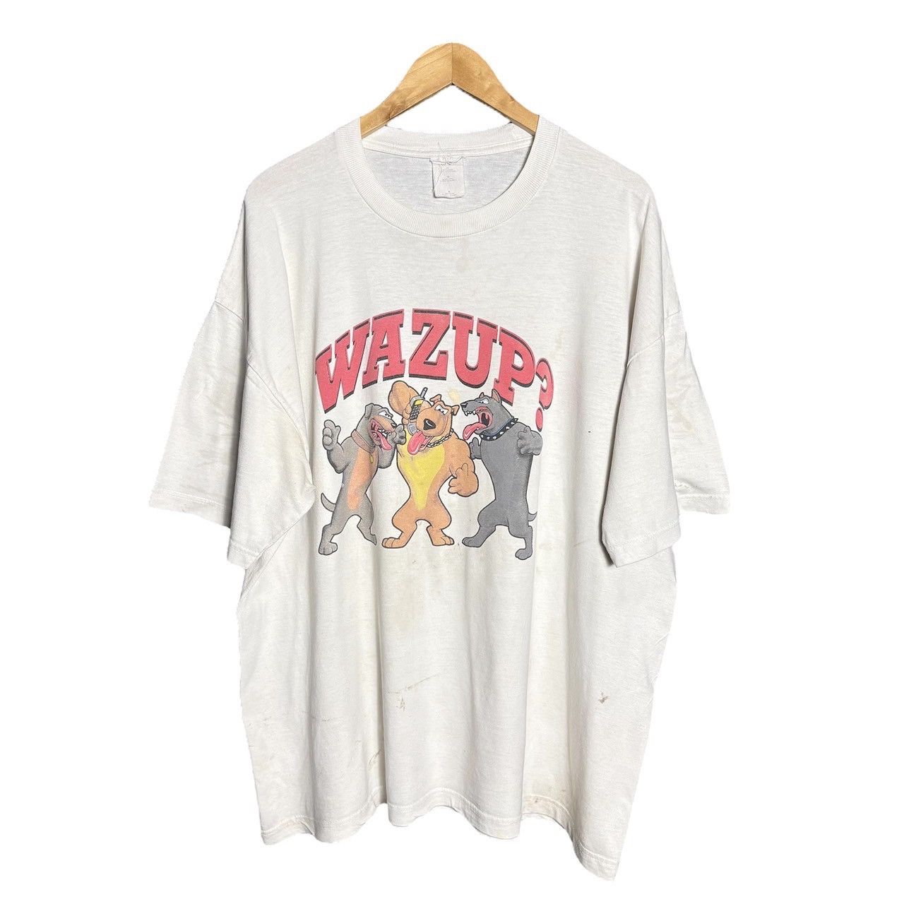 Vintage Vintage 90s WAZUP? Dogs Gangster Distressed T-Shirt Size US XL / EU 56 / 4 - 1 Thumbnail