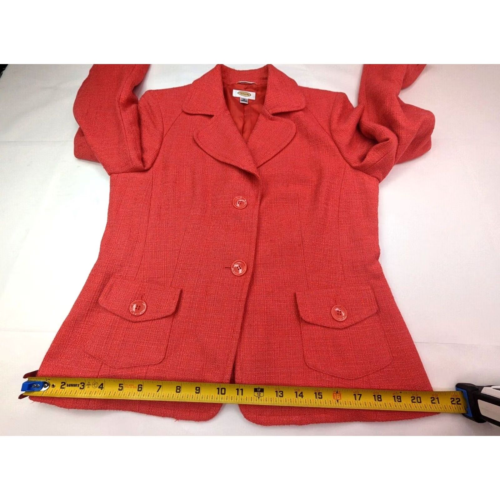 Talbots Talbots Blazer Women 10 Tweed Wool Blend Short Pink 2-Button Vermilion (Deep Orange Red) Size L / US 10 / IT 46 - 5 Thumbnail
