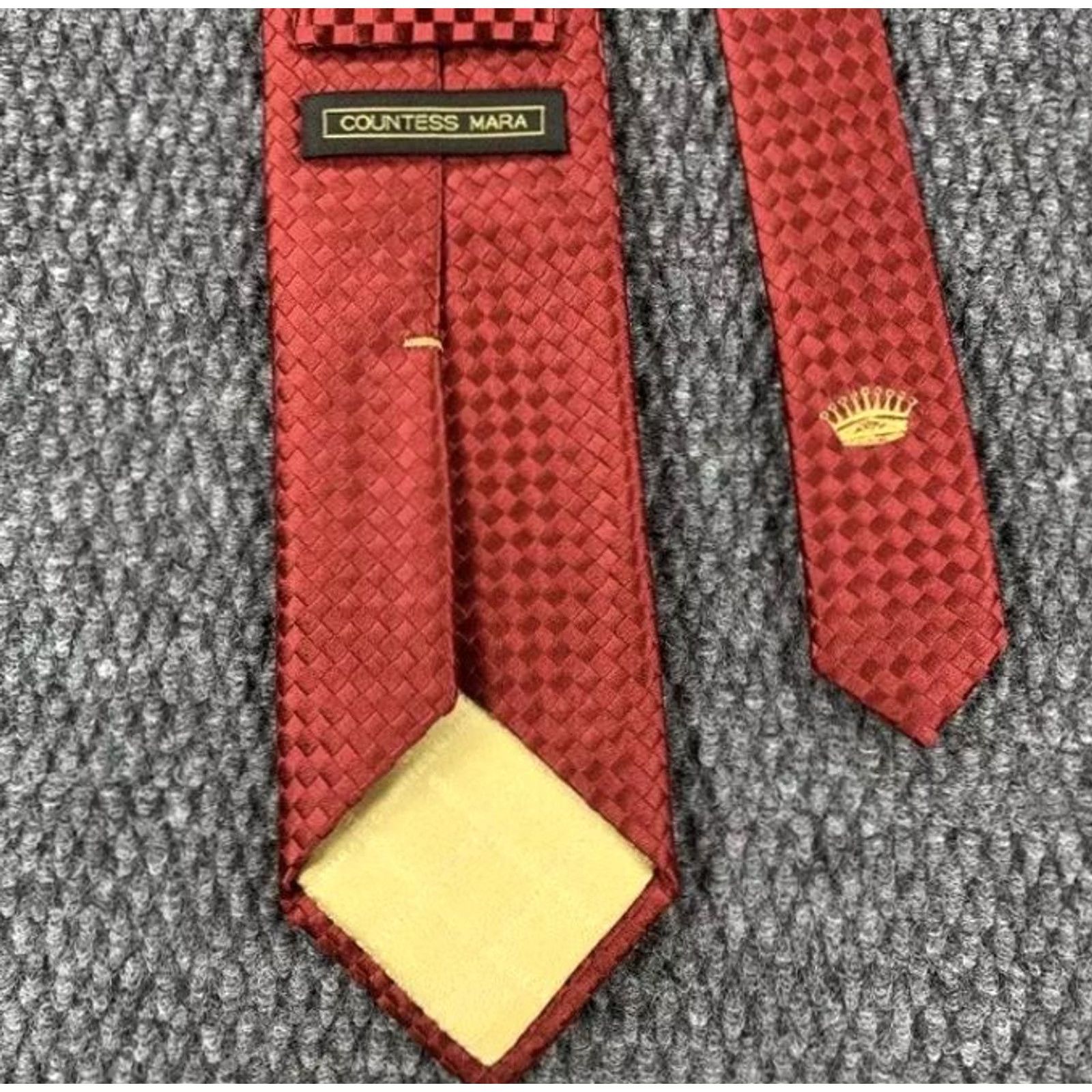 Countess Mara Countess Mara Men’s Luxury Red Woven 100% Silk Tie EUC Embroidered Crown Logo Size ONE SIZE - 2 Thumbnail