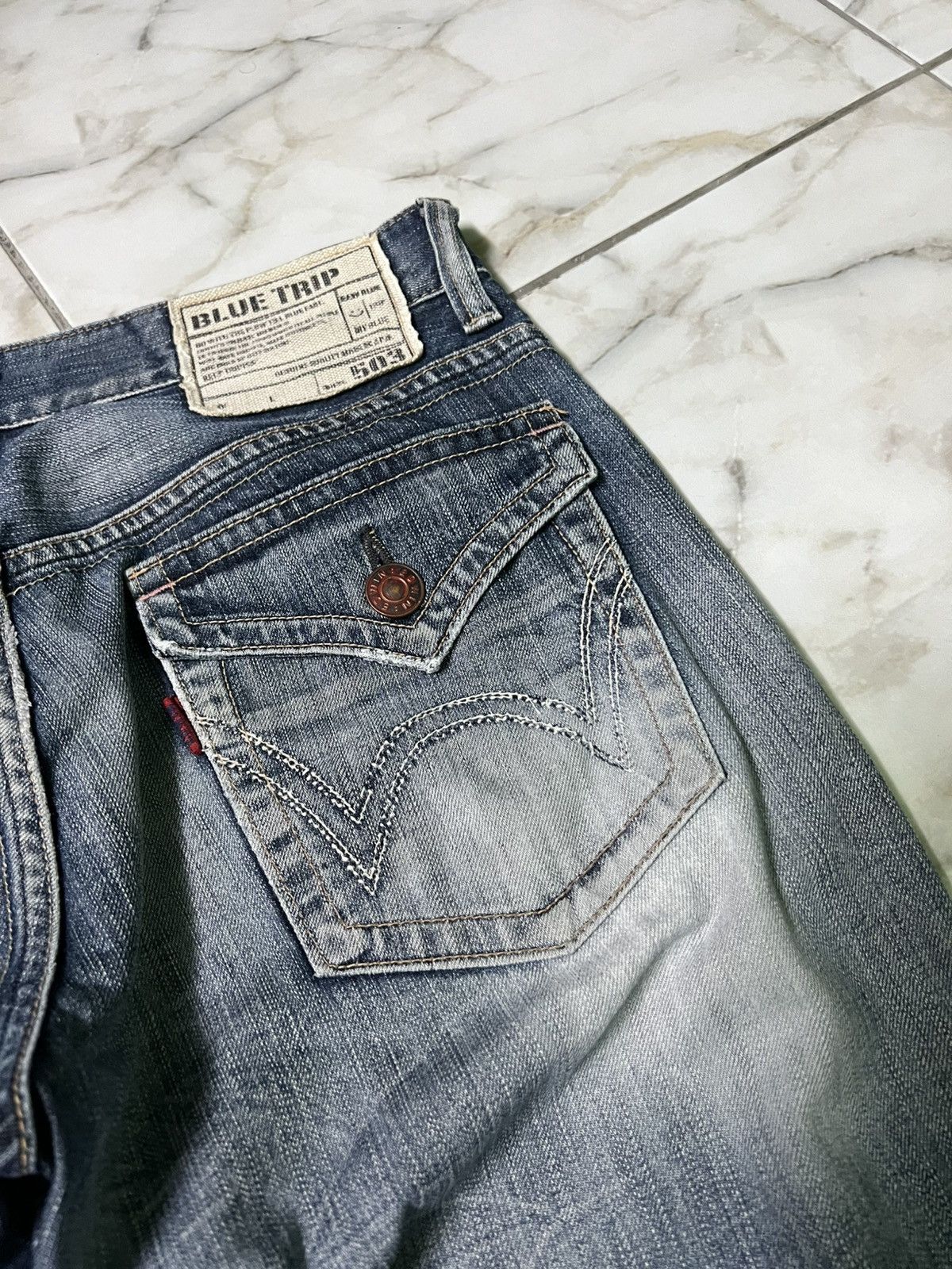 Edwin × If Six Was Nine × Japanese Brand VINTAGE EDWIN 503 BLUE TRIP DISTRESS JEAN Size US 31 - 14 Thumbnail