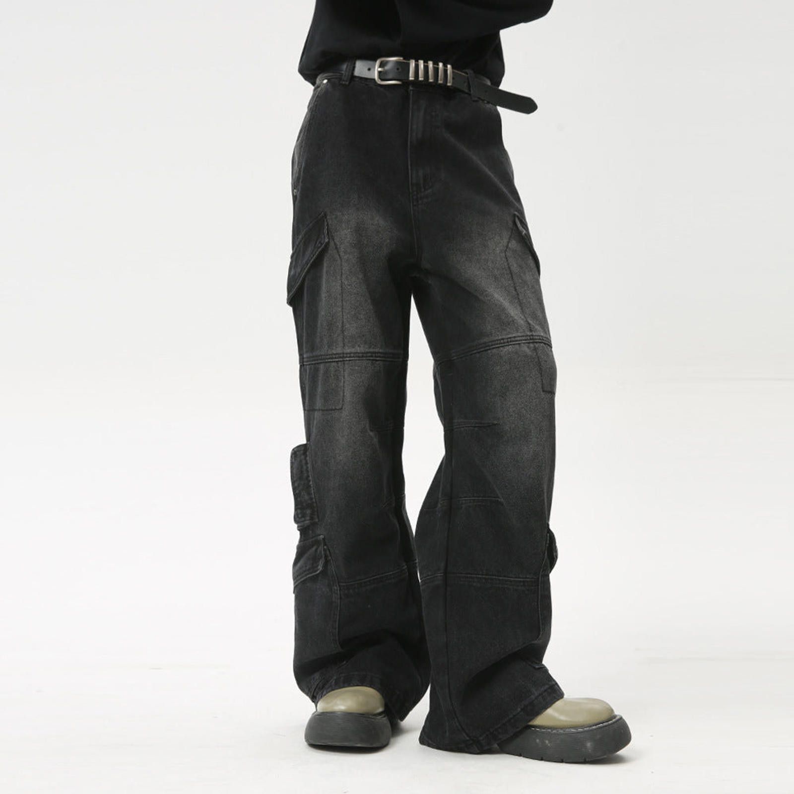 Japanese Brand Light Blue Cargo Denim Jeans, Loose Fit Wide Leg Jeans Size US 30 / EU 46 - 6 Thumbnail