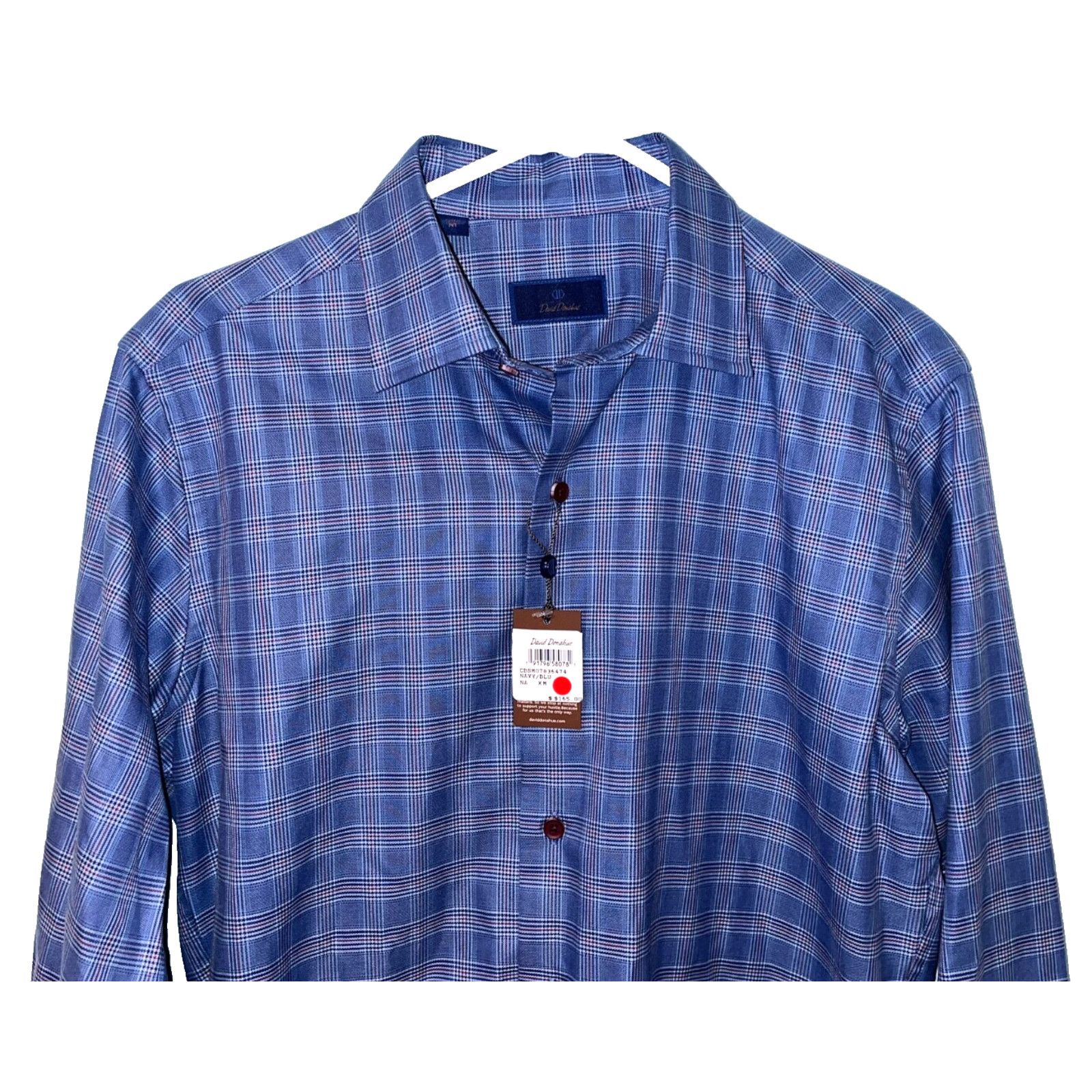 David Donahue Dobby Fine Check Dress Shirt Navy Blue Men's M