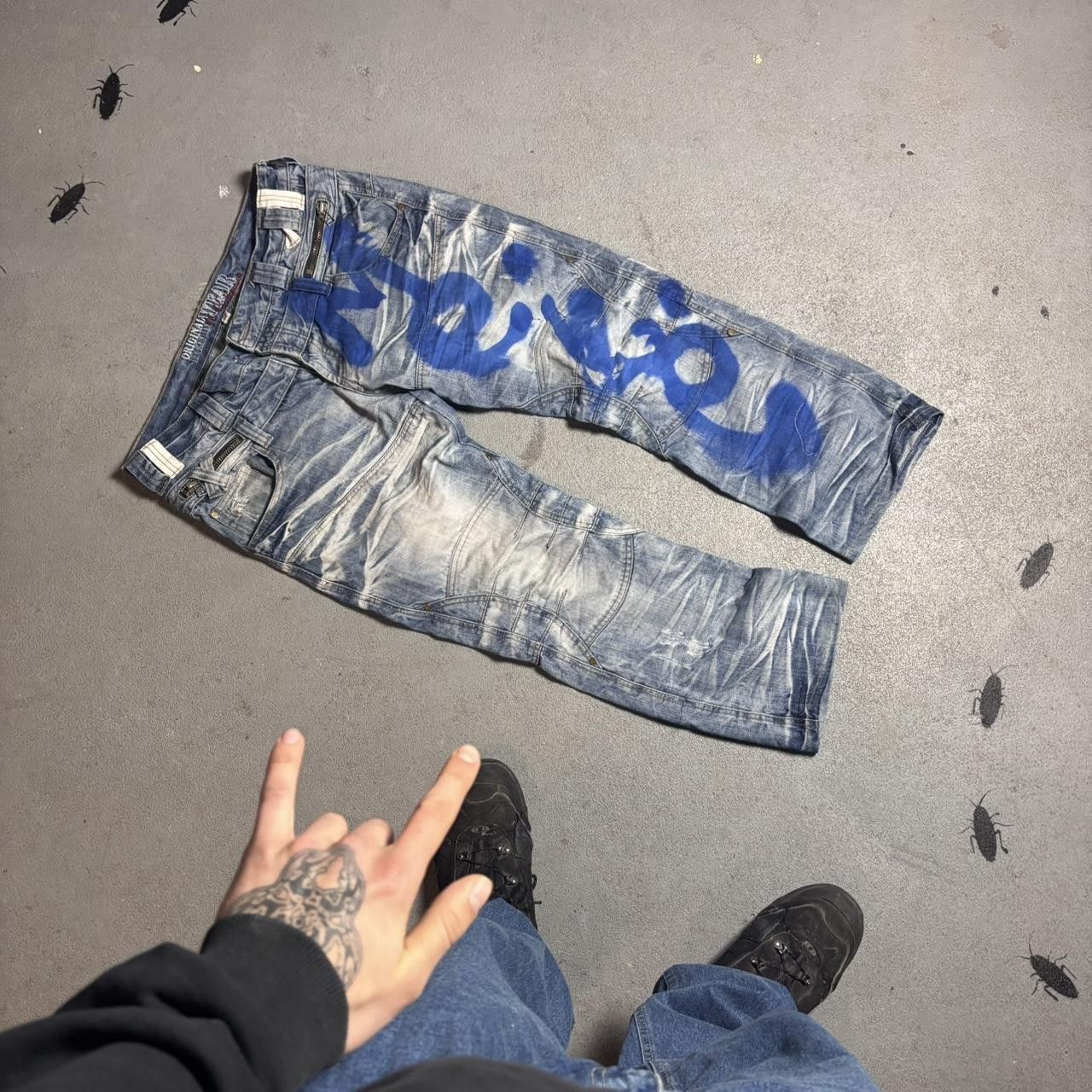 Japanese Brand × Vintage Japanese blue and navy graffiti denim jeans Size US 36 / EU 52 - 3 Thumbnail