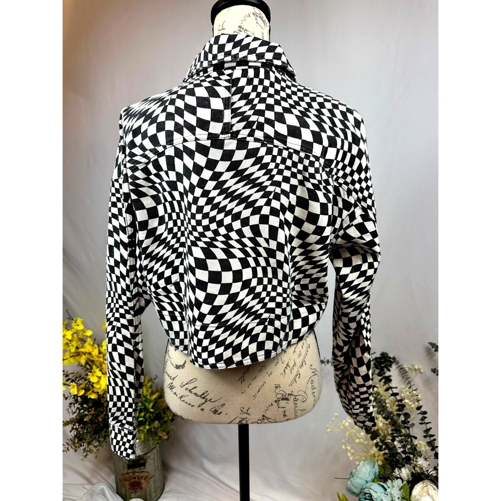 Other Elodie Cropped Psychedelic Mesmerizing Jacket Black/White S Size S / US 4 / IT 40 - 9 Thumbnail