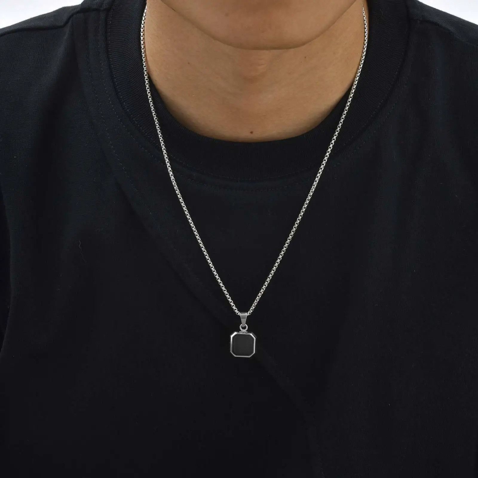 Jewelry Stainless Steel Black Stone Necklace Size ONE SIZE - 2 Thumbnail