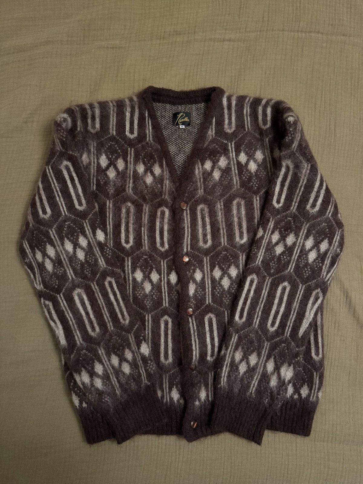 Needles Needles Mohair Cardigan - Burgundy Geometric Size US M / EU 48-50 / 2 - 3 Thumbnail