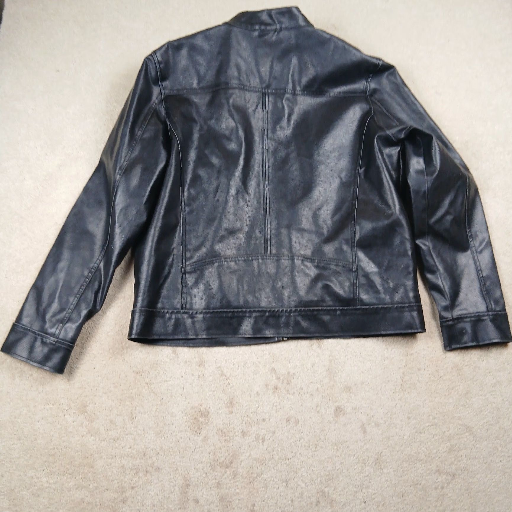 Guess GUESS Motorcycle Jacket Mens XL Black Faux-Leather Band Collar Full Zip Zipper Pockets Regular Fit Short Coat Size US XL / EU 56 / 4 - 3 Thumbnail