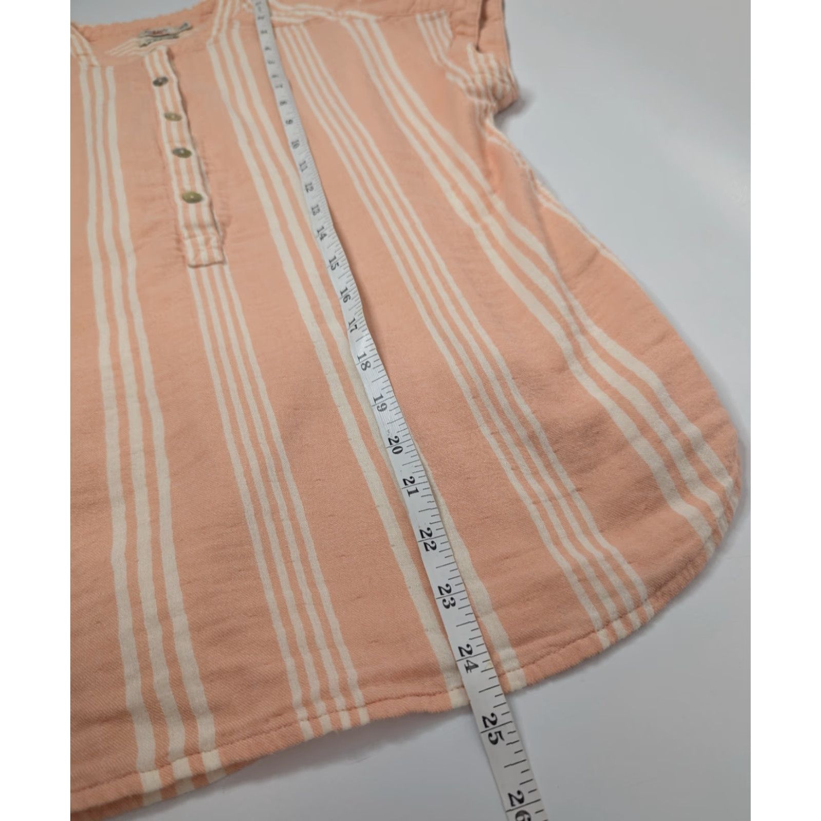 Faherty Faherty Desmond Shirt Top Women's XS Peach Stripe Dream Cotton Gauze Blouse Short Sleeve Casual Wear Size XS / US 0-2 / IT 36-38 - 3 Thumbnail
