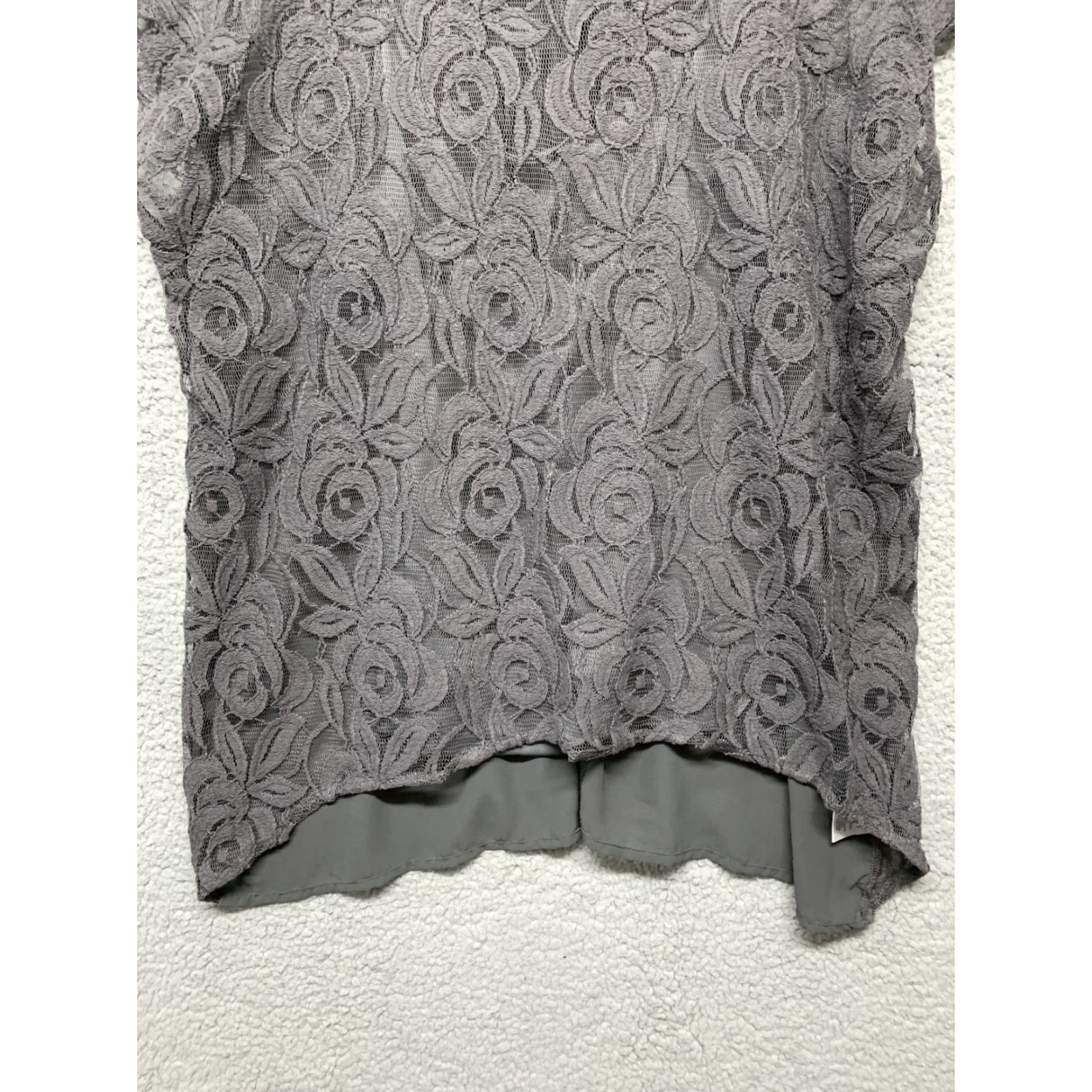 Apt. 9 APT 9 Womens Tunic 2 Piece Gray Tank Top XL Extra Large Shirt Dress Sleeveless Round Neck Lace Crochet Pattern Floral Business Classic Regular Womens Size XL / US 12-14 / IT 48-50 - 3 Thumbnail