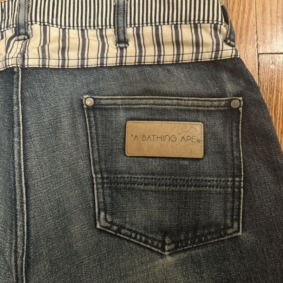 Image of Bape Hickory Striped Denim in Blue, Men's (Size 33)