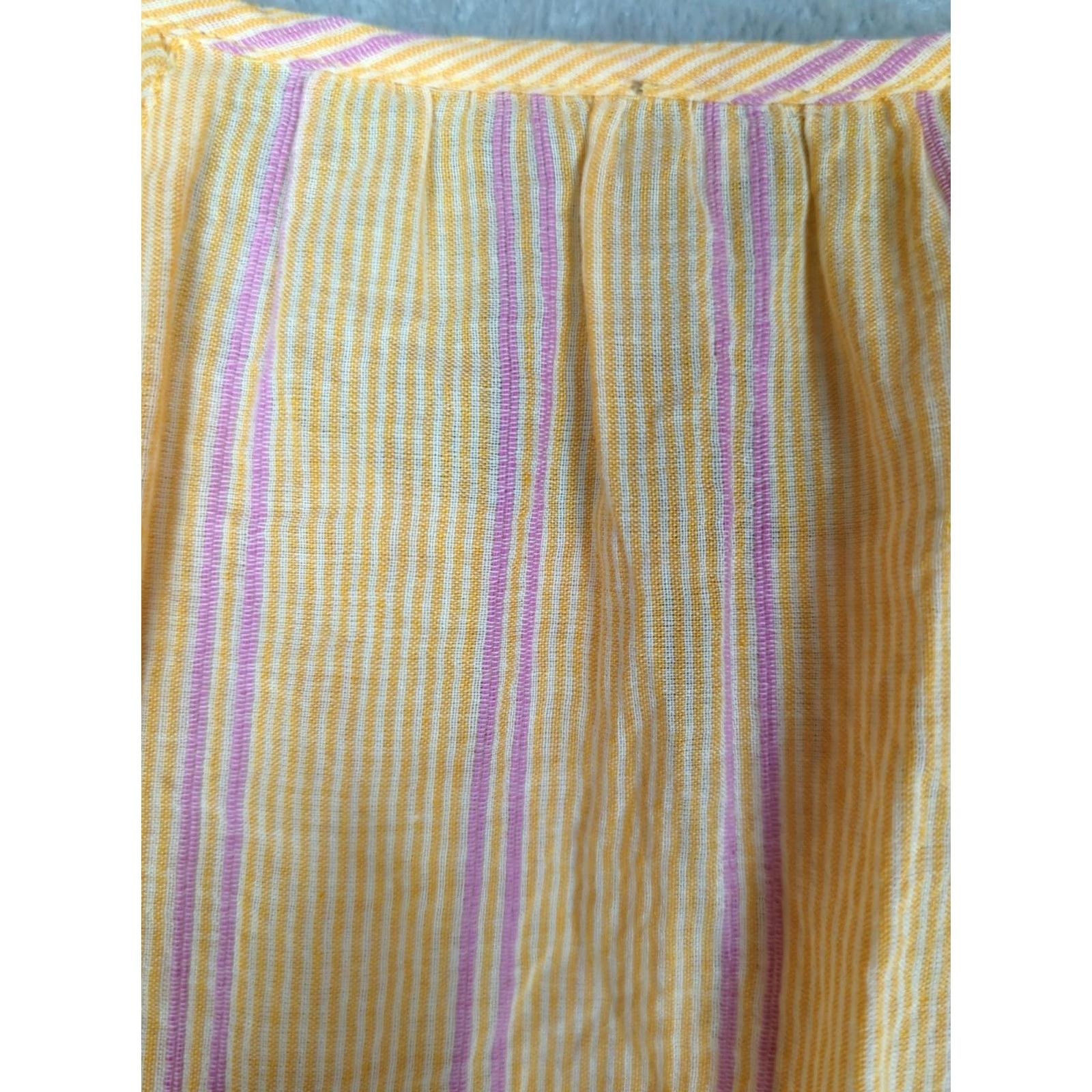 Vintage Lilla P Blouse Orange Striped Cotton Shirt Top Women's L Flutter Sleeve Size L / US 10 / IT 46 - 7 Thumbnail