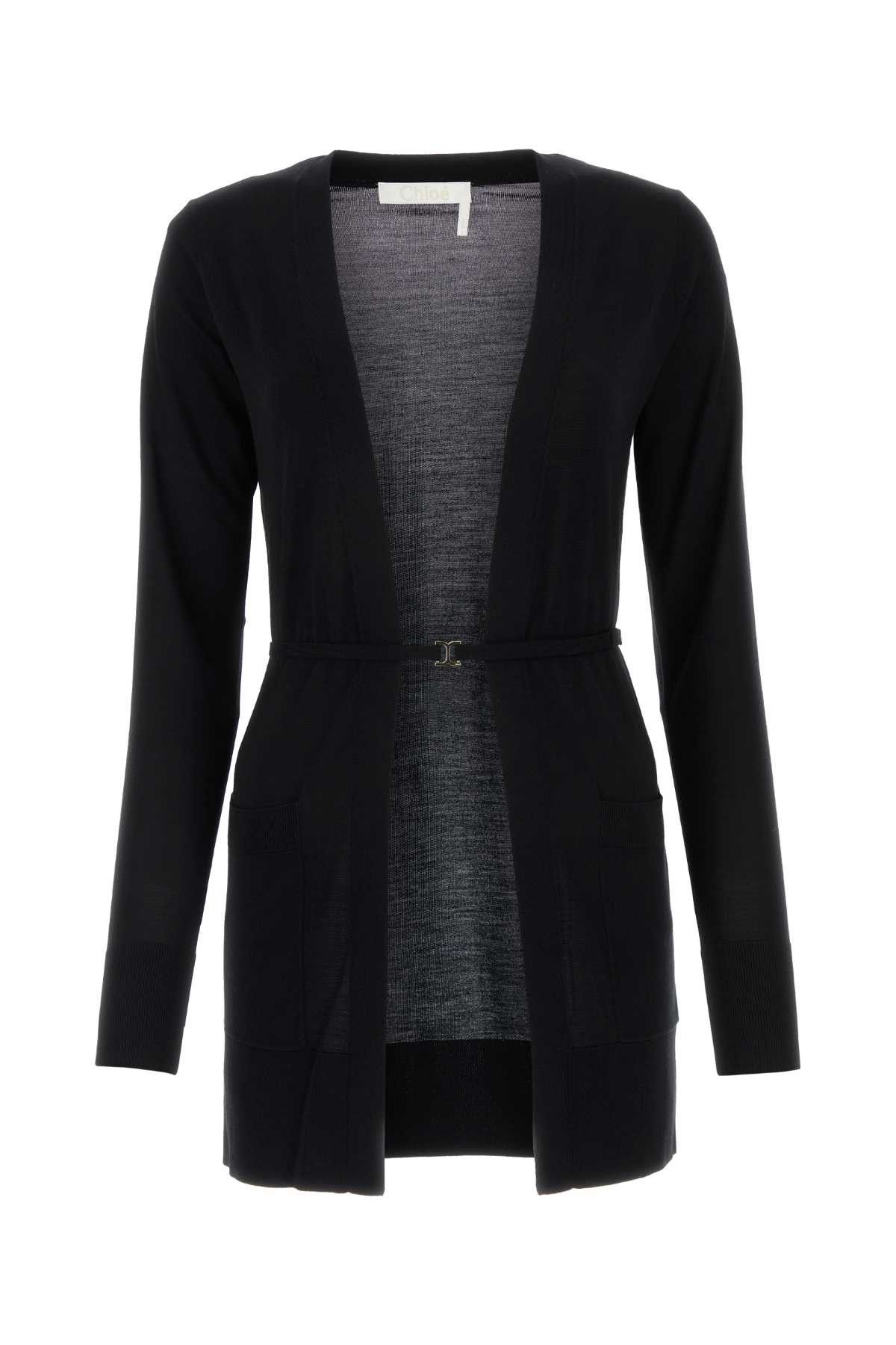 image of Chloe Black Wool Cardigan, Women's (Size Medium)