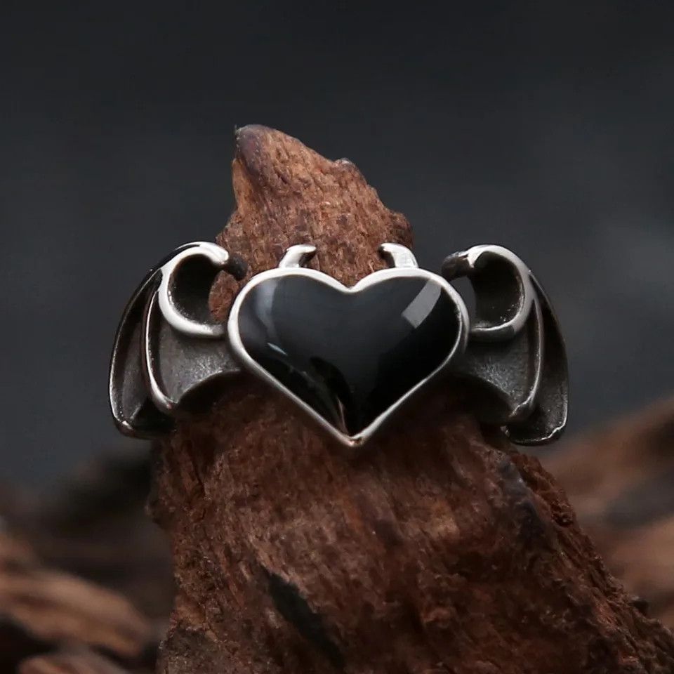 Jewelry Angel Demon Wings Black Heart Ring Jewelry Fashion Gift Size ONE SIZE - 6 Thumbnail