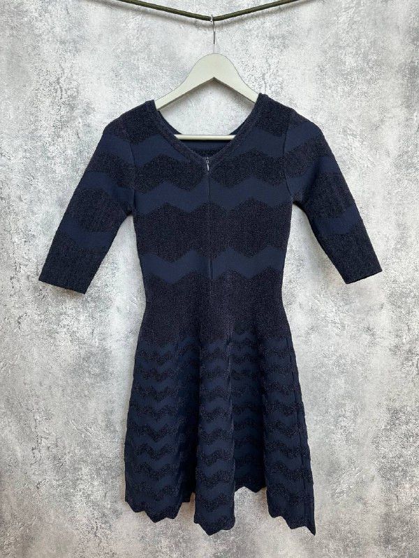 Alaia Alaïa Knit Skater Dress Alaia Navy Zig Zag Textured Size S / US 4 / IT 40 - 2 Thumbnail
