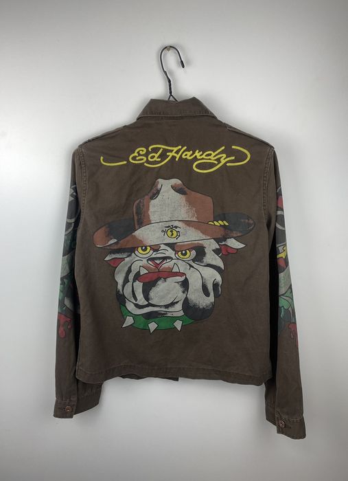 Vintage Vintage Ed Hardy Cropped Jacket BullDog fullprint y2k style ...