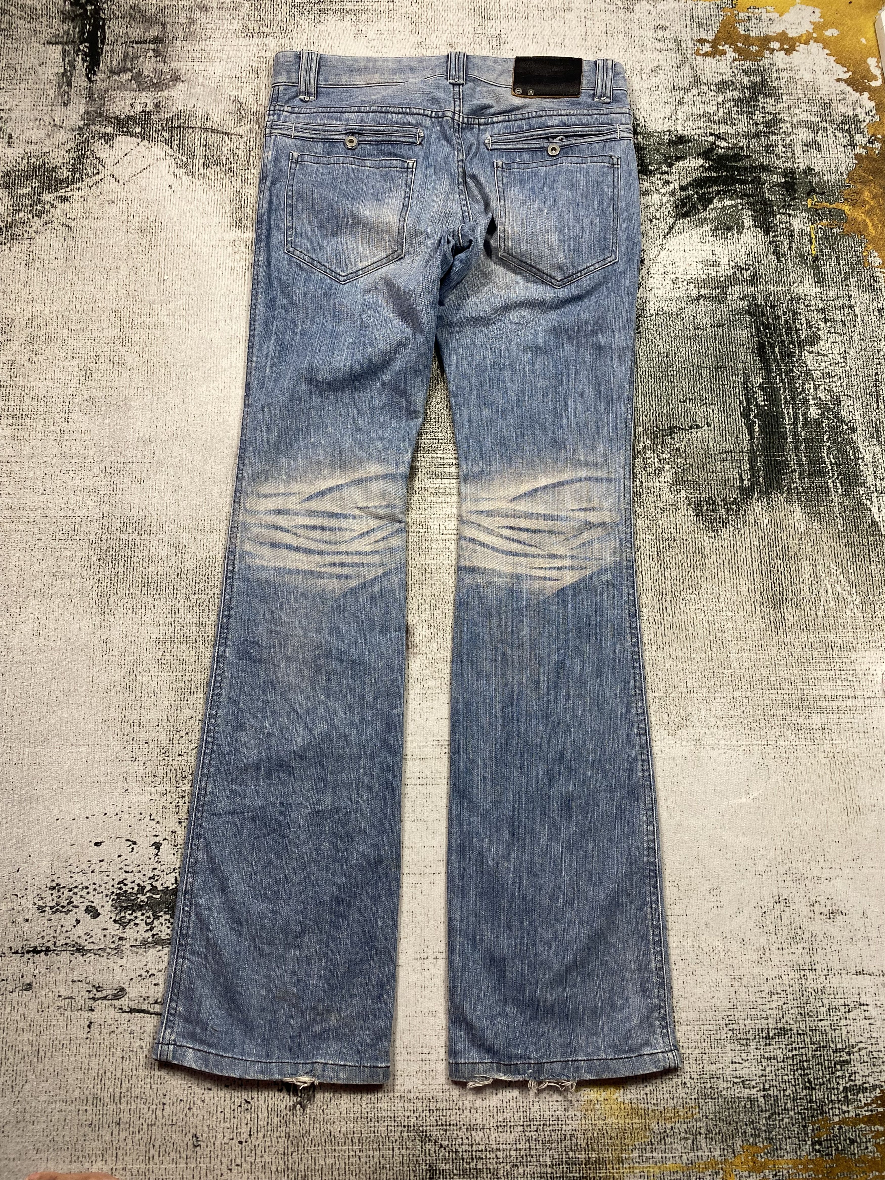 Japanese Brand SICKS💥Japanese High Street Slim Bootcut Blue Fade Whiskers Size US 32 / EU 48 - 7 Thumbnail