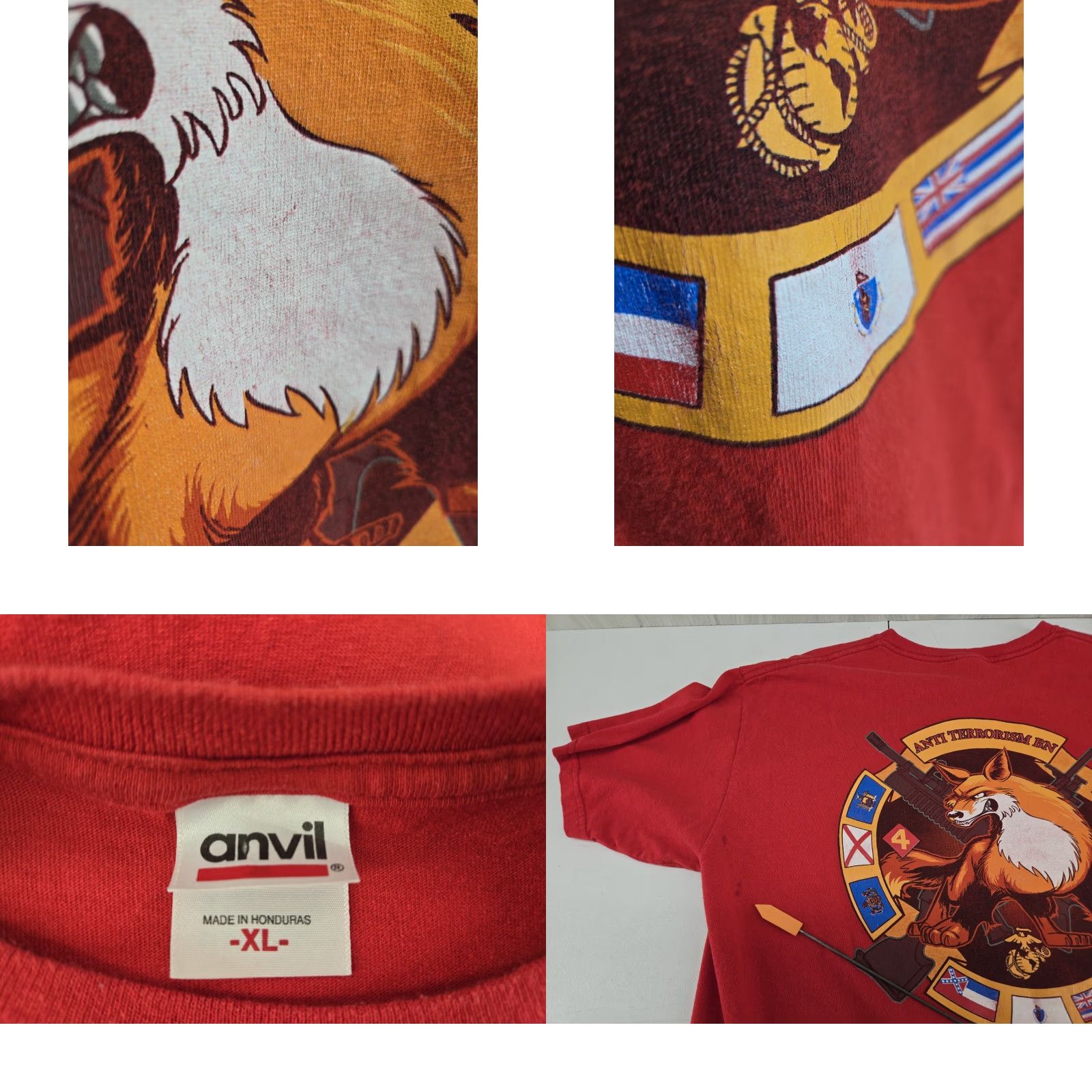Anvil VINTAGE DISTRESSED Anti-Terrorism Battalion 4th Marine Division Red T-Shirt XL Mens Size US XL / EU 56 / 4 - 9 Thumbnail