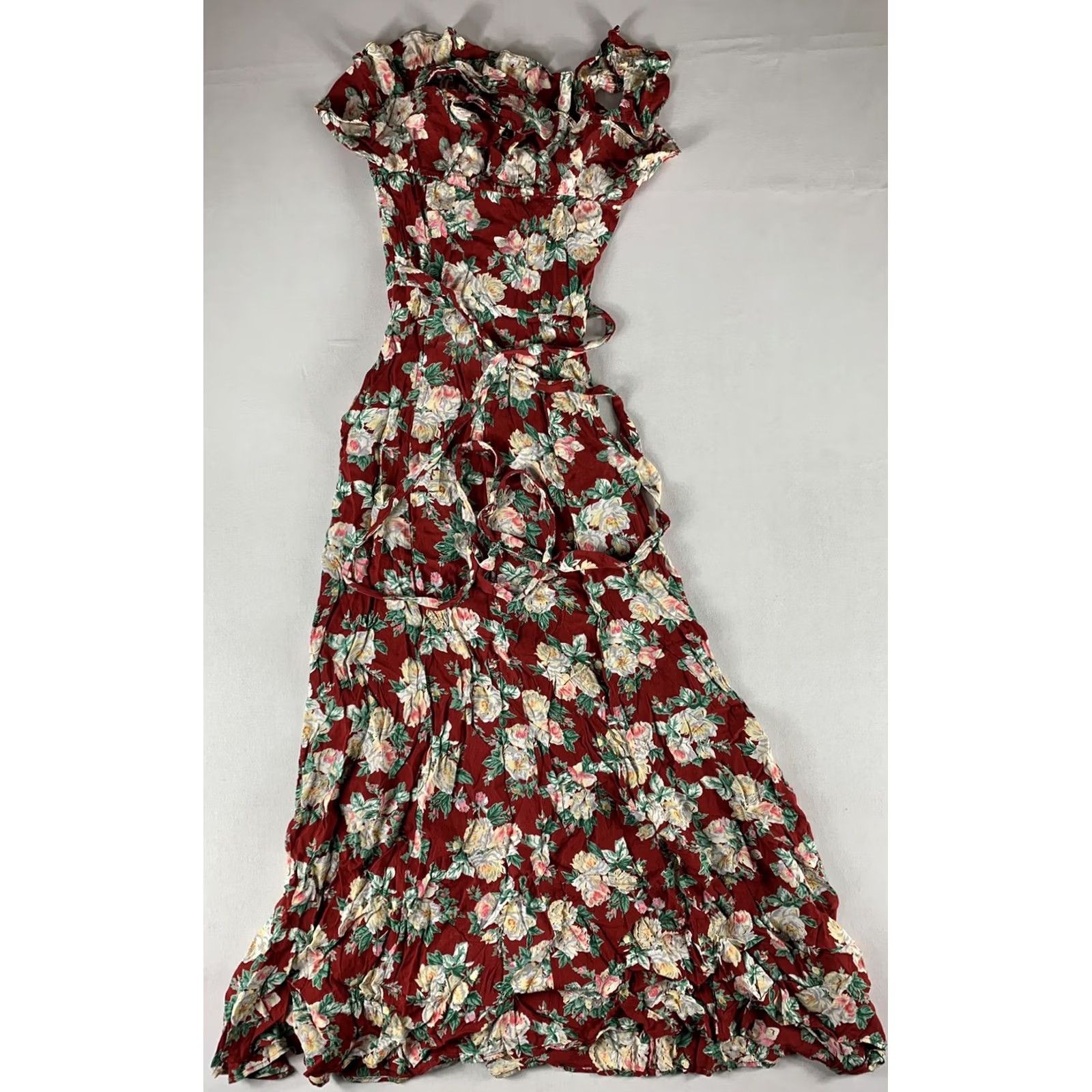 Vintage PRIVACY PLEASE OFF THE SHOULDER MAXI DRESS Womens XS Red Roses Flowers Dress Long Solid Sleeveless Size XS / US 0-2 / IT 36-38 - 7 Thumbnail