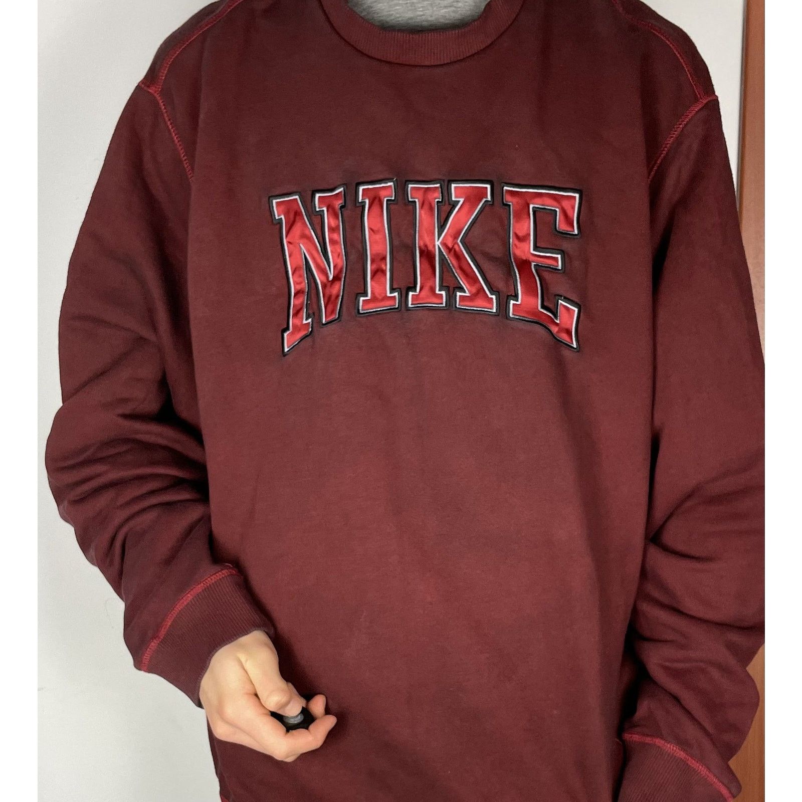 Nike Sportswear Men Maroon Crew Neck Spellout Sweatshirt 2XL