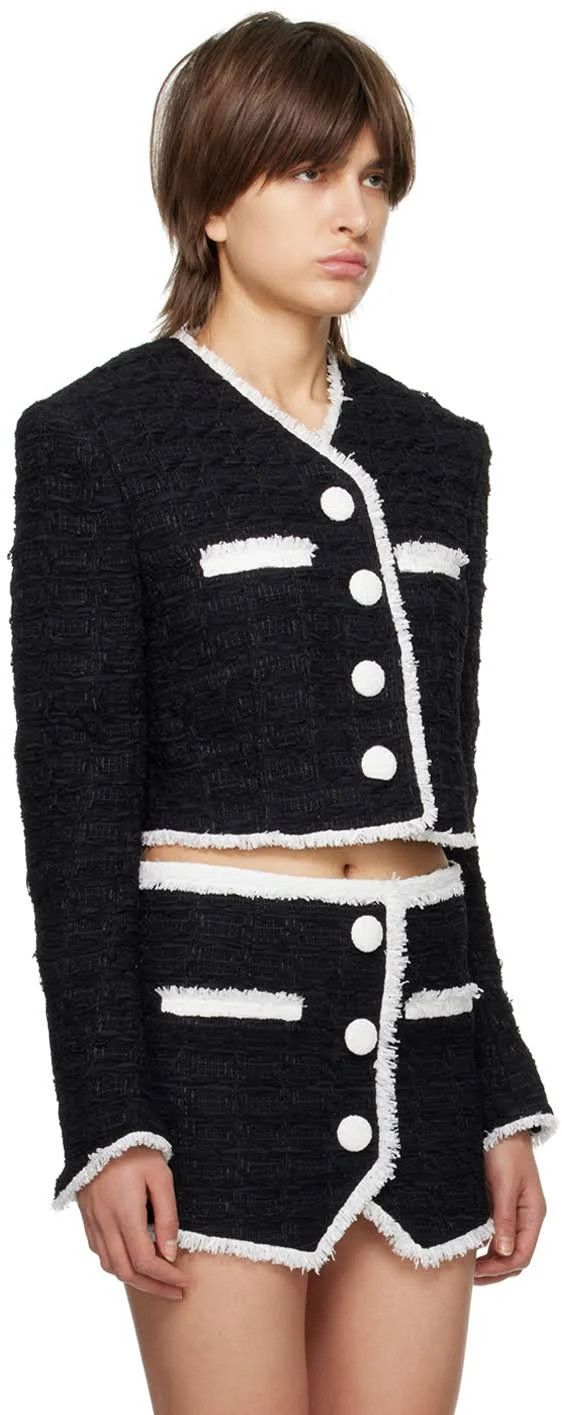 o1srvl11e0524 Tweed Cropped Jacket in Black