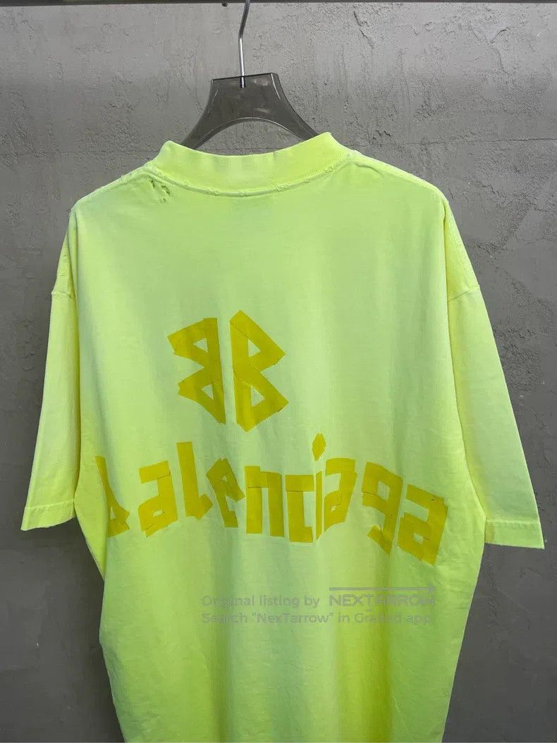 Other Balenciaga Neon Yellow Tape Logo Distressed Hole Short Sle Size US XS / EU 42 / 0 - 5 Thumbnail