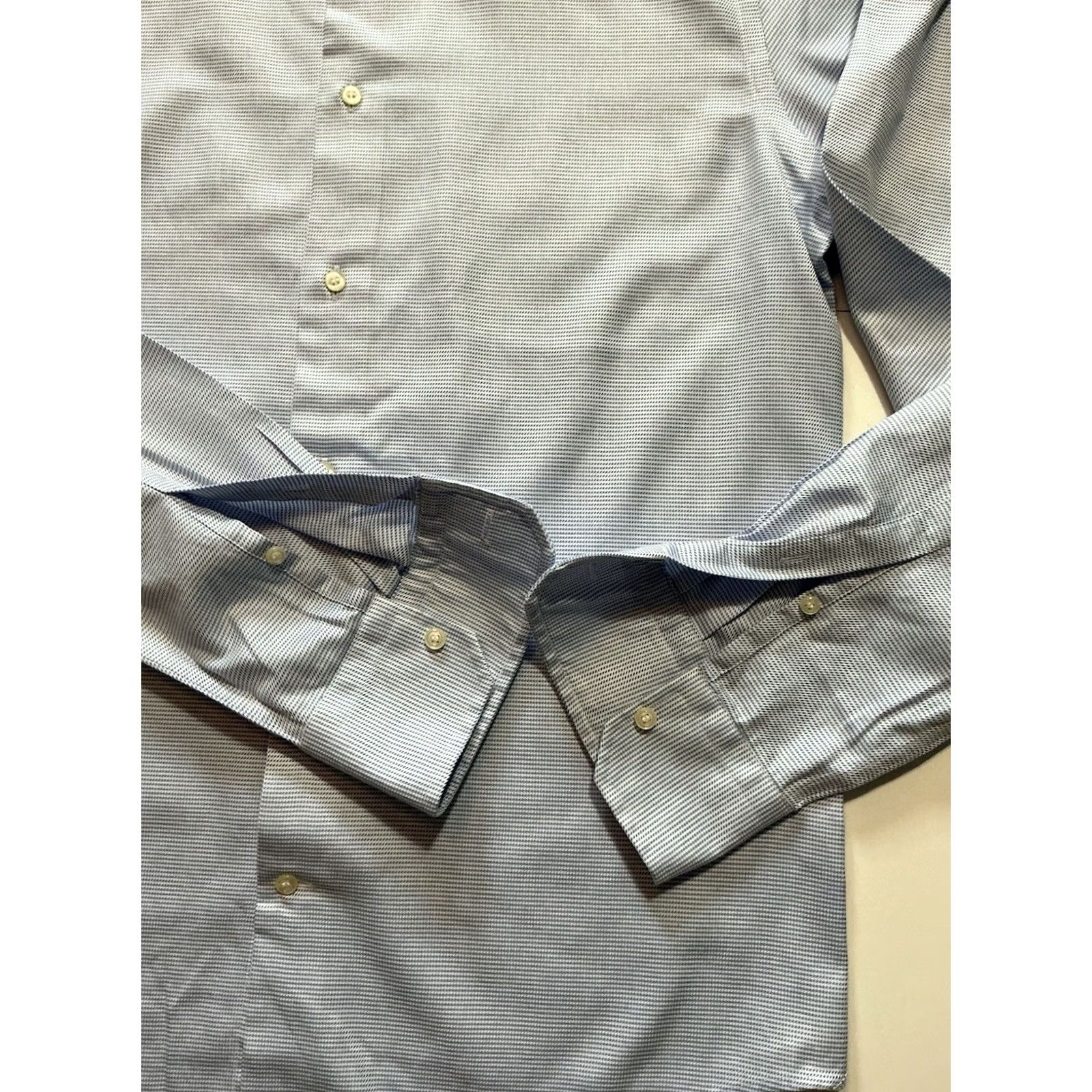 Vintage Boggi Milano Slim Fit Dress Shirt 100% Cotton Blue/White Long Sleeve Button 40 Mens Size 40R - 6 Thumbnail