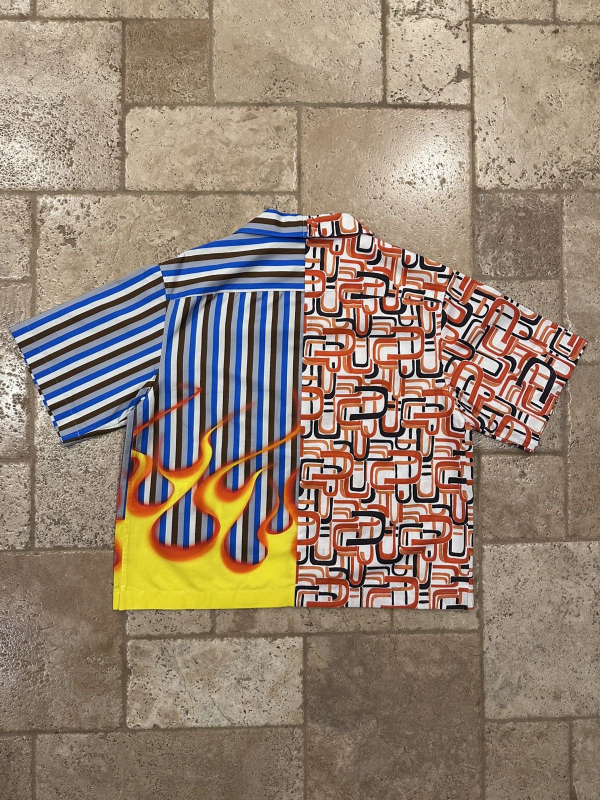 Prada Prada Double Match FW18 Flame / Striped Bowling Shirt Size US L / EU 52-54 / 3 - 10 Thumbnail