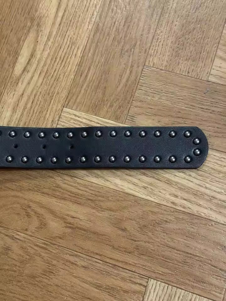 Japanese Brand Y2K Grunge Punk Rock Black Studded Belt Triple Skull Buckle Size ONE SIZE - 2 Thumbnail