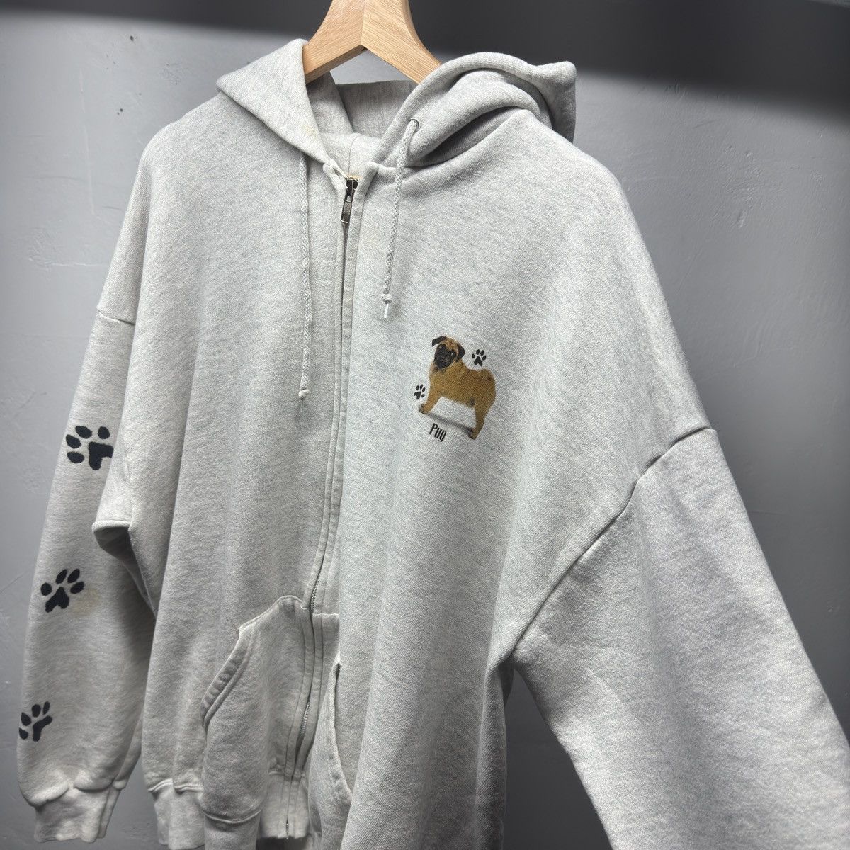 Vintage Thrashed Faded Distressed Pug Dog Zip Up Hoodie ERD Grunge Size US XL / EU 56 / 4 - 5 Thumbnail
