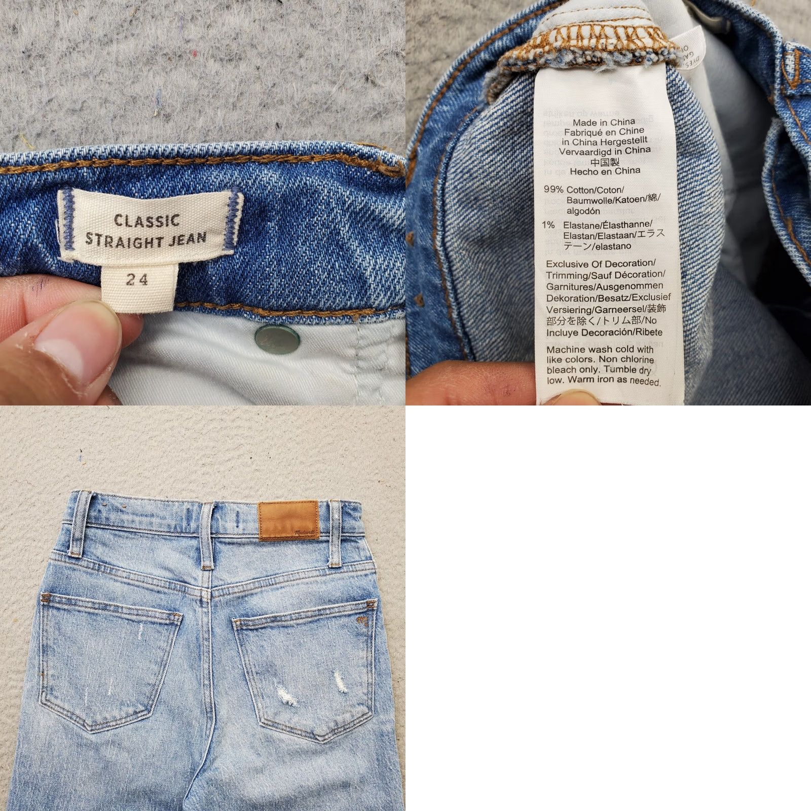 Madewell Madewell Women's Jeans, 24, Blue Denim, Straight, Classic Fit, Distressed, Faded, Raw Hem, 5-Pocket, Cotton Denim, Button Closure, Vintage No Size 42" / US 20 - 8 Thumbnail