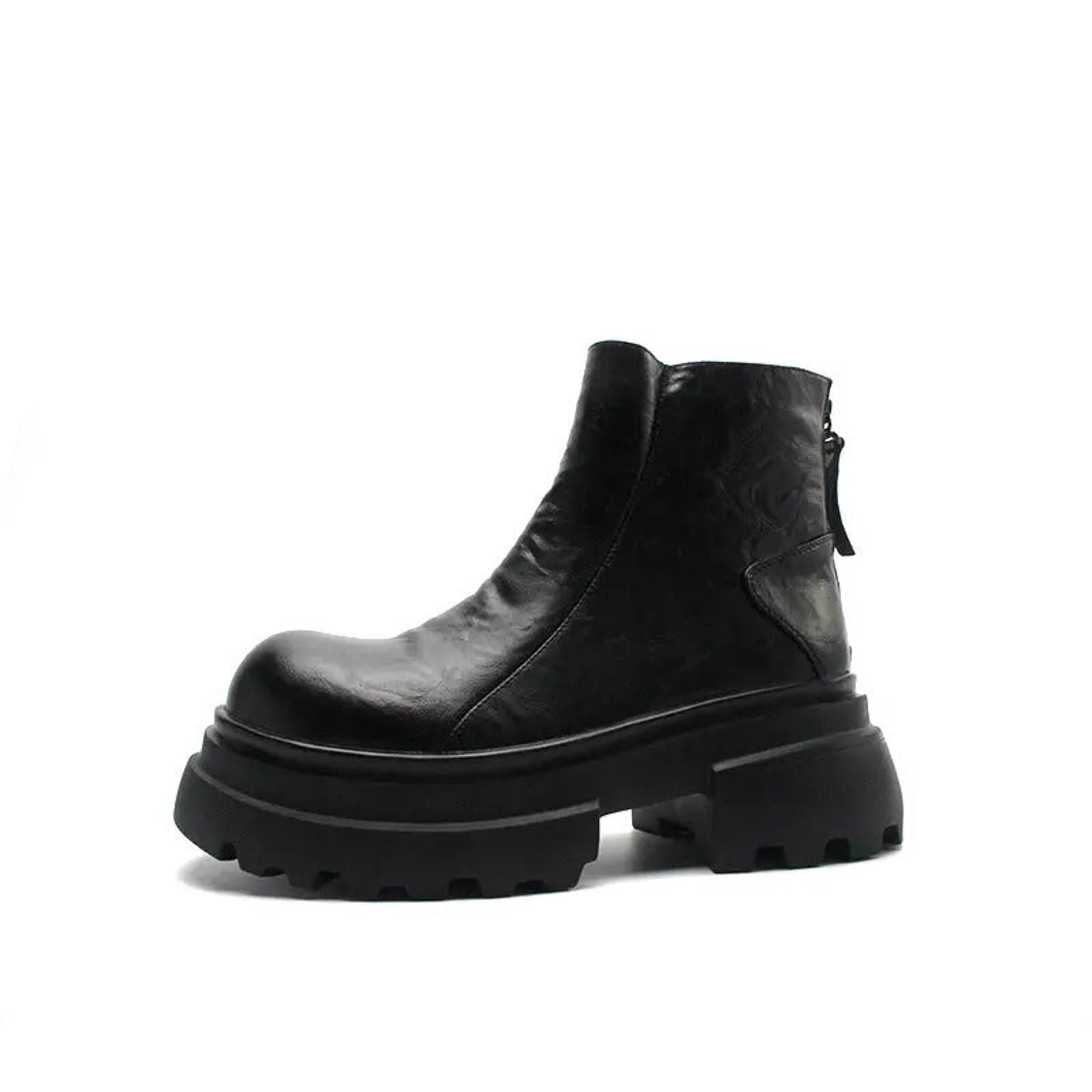 Japanese Brand Black Chunky Platform Ankle Boots, Leather Combat Boots Size US 9 / EU 42 - 1 Thumbnail