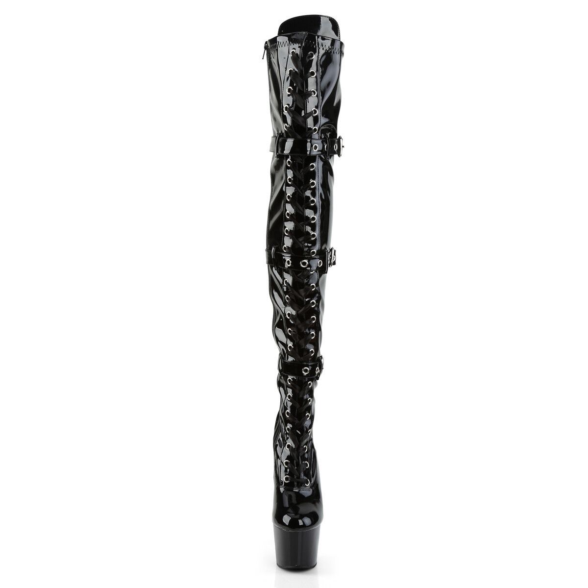 Other Adore 3028 Triple Buckle Thigh High Platform Boots Black Pat Size US 11 / IT 41 - 2 Thumbnail