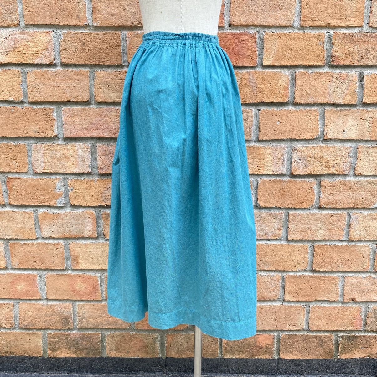 Issey Miyake Plantation Teal Cotton Midi Skirt Size 25" / US 0 / IT 36 - 17 Thumbnail