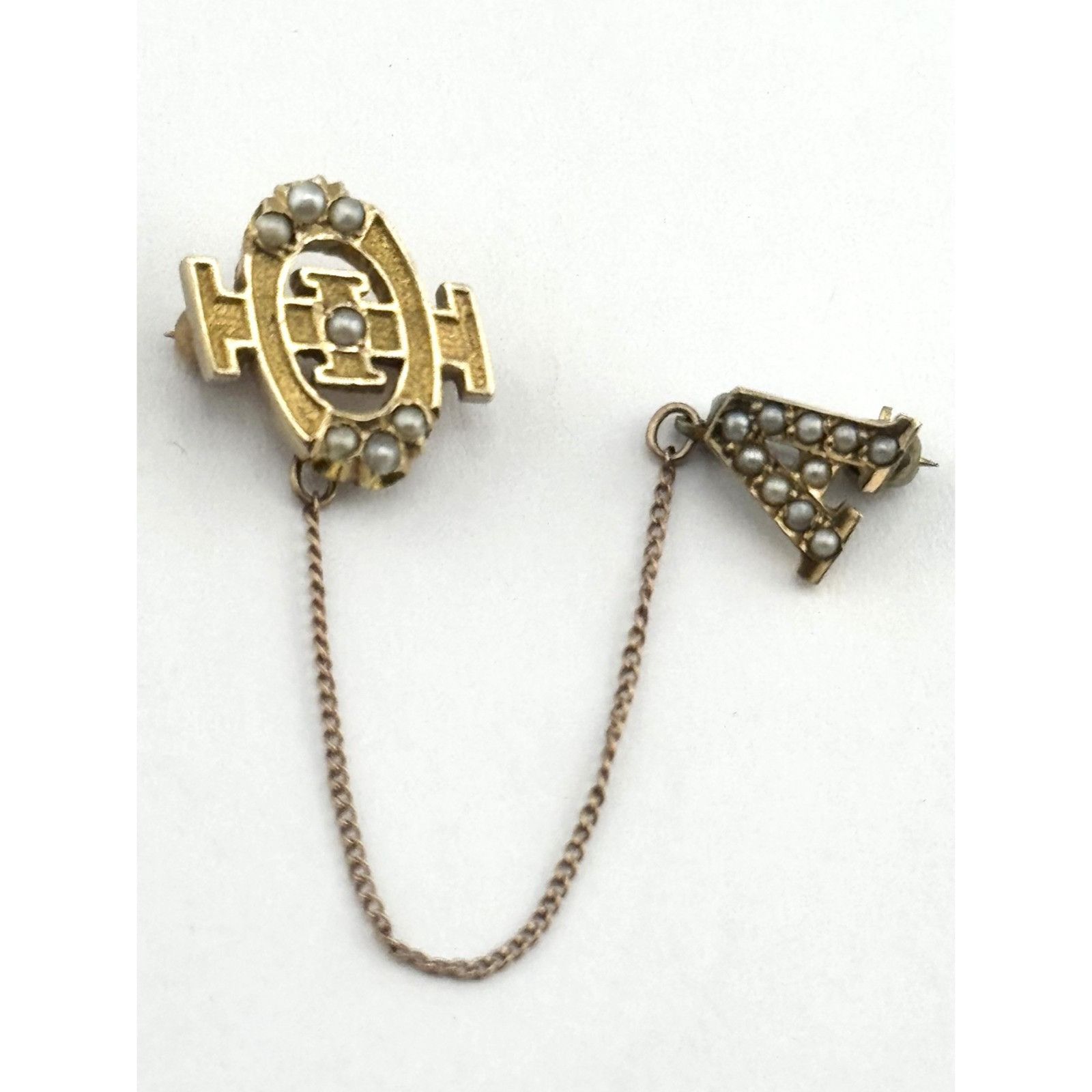 Vintage 14k Seed Pearl Fraternity badge chapter guard pin