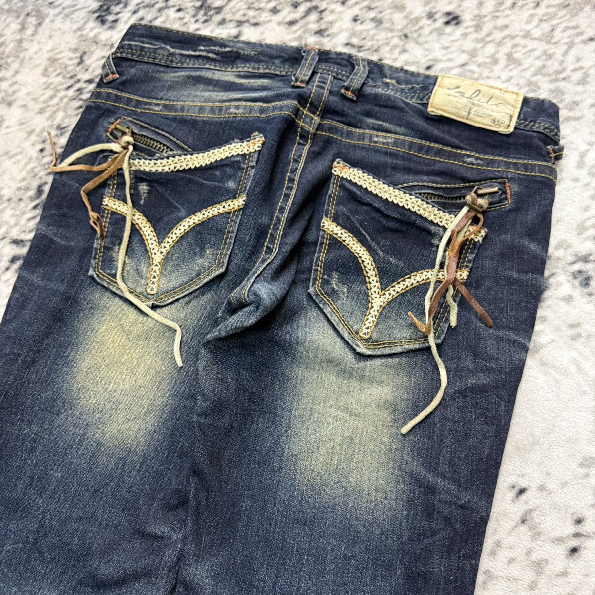 Beauty Beast Lolita Japan Claw Mark Fade Mud Wash Stacked Jeans Size 29" - 13 Thumbnail