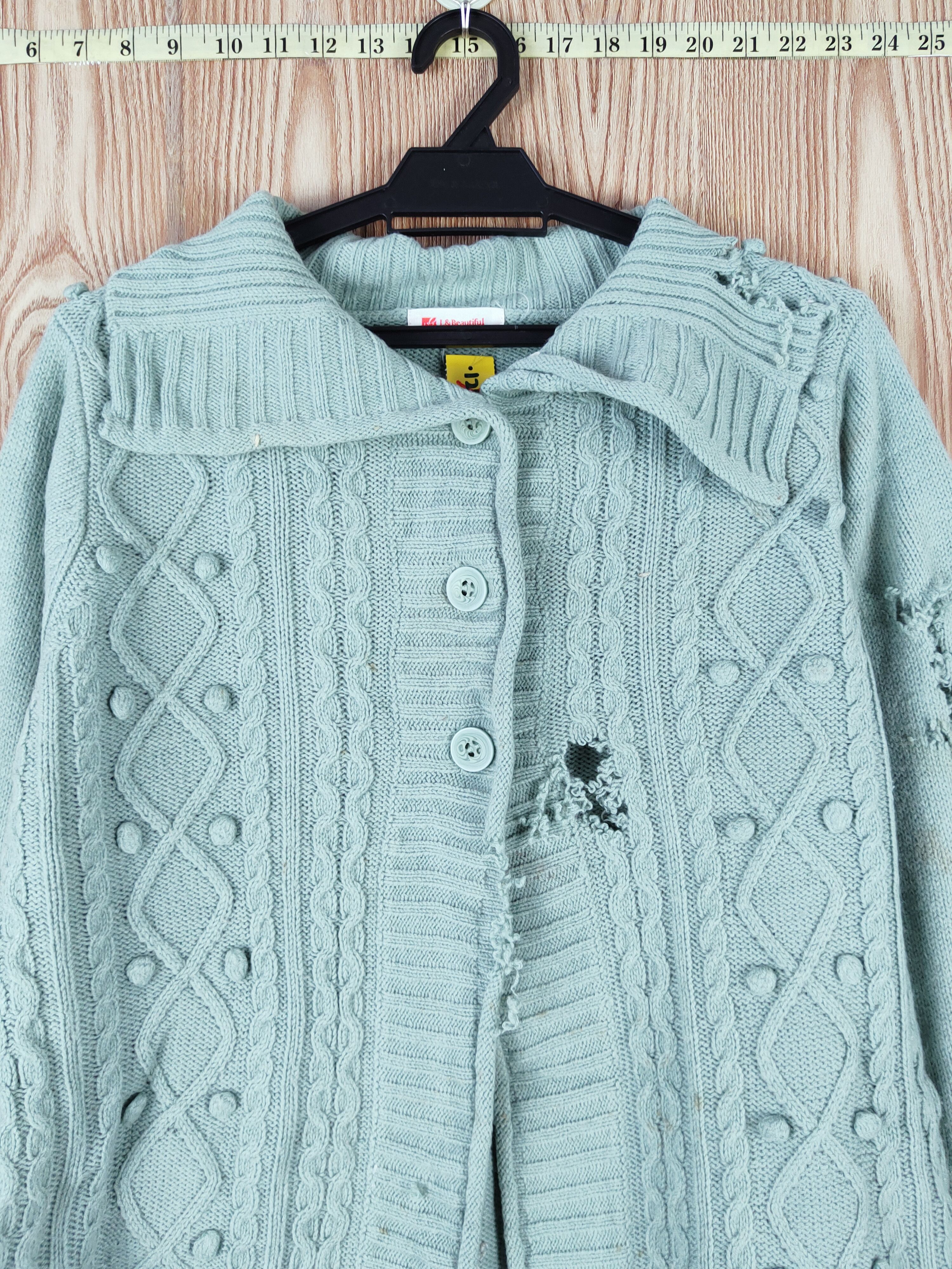 Japanese Brand × Vintage L& Beautiful Green Ripped Knitwear Cardigan #w875 Size M / US 6-8 / IT 42-44 - 2 Thumbnail