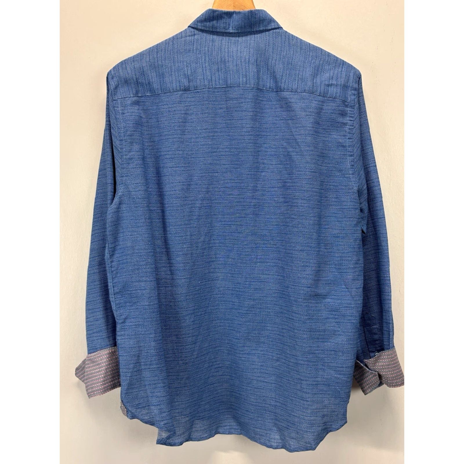 Robert Graham Robert Graham Mens Large Sz Blue Linen Cotton Blend Long Sleeve Button-Down Collared Shirt Beach Flip Cuff Size US L / EU 52-54 / 3 - 3 Thumbnail