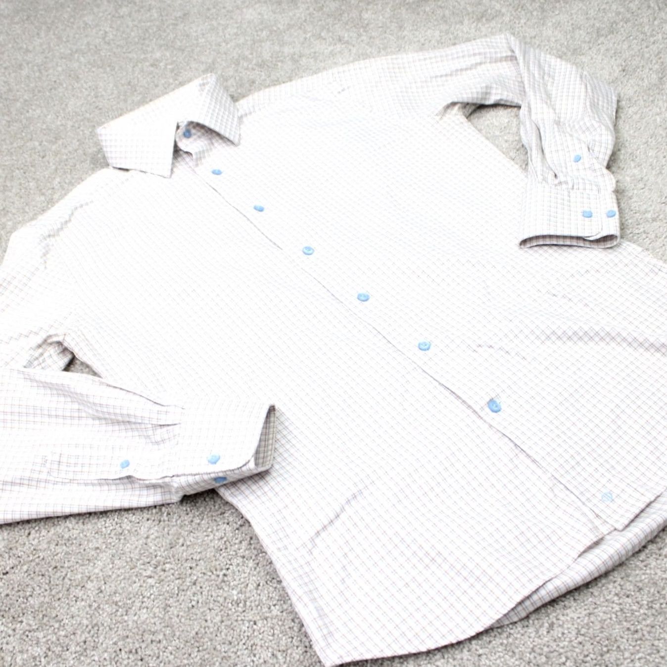 David Donahue David Donahue Shirt Mens 15.5 34/35 Beige/Blue Checkered Trim Fit Long Sleeve Dress Shirt Regular 100% Cotton Button Cuff Mens Size US L / EU 52-54 / 3 - 5 Thumbnail