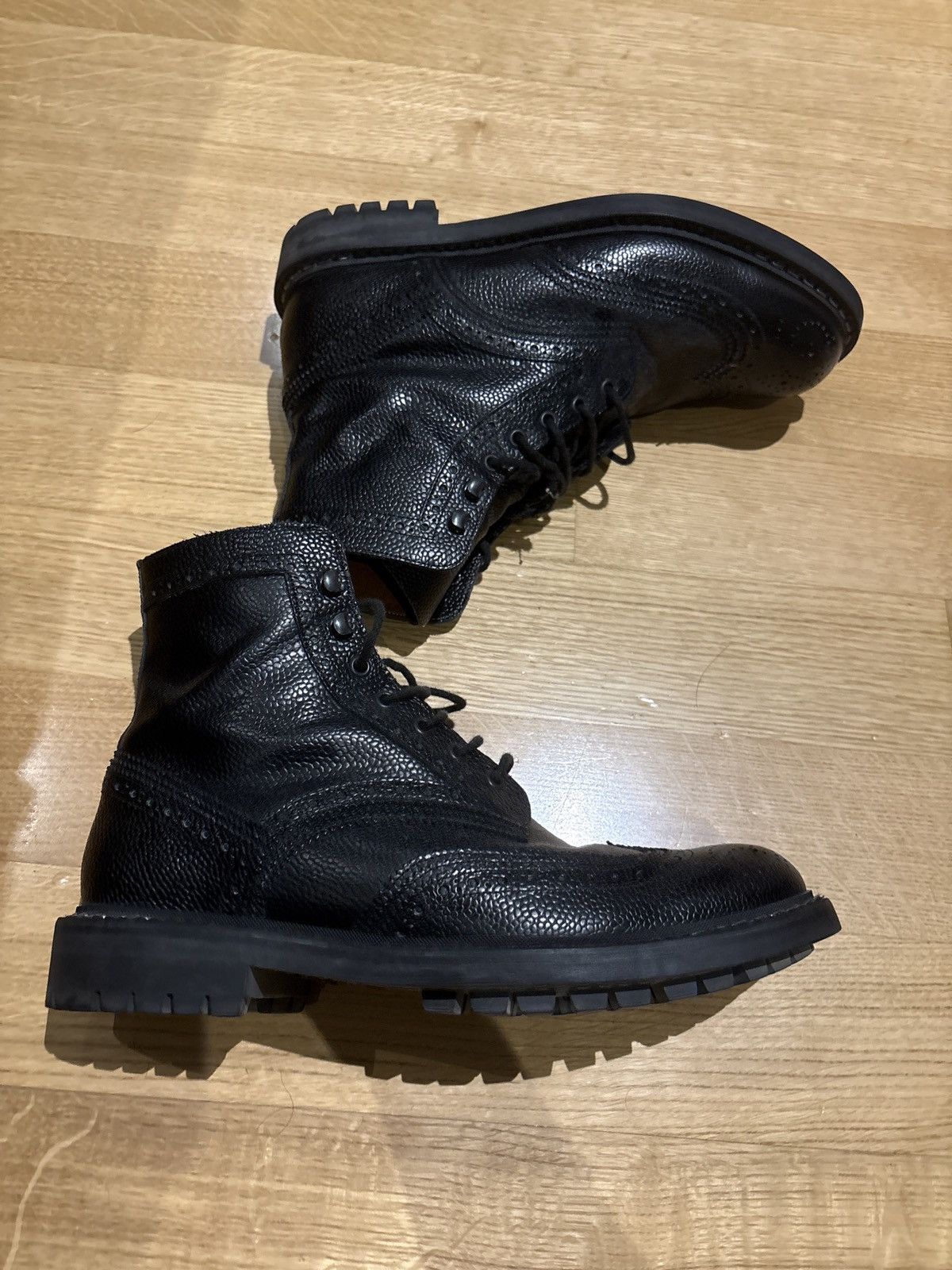 Givenchy Lace-Up Leather Wingtip Boots Black Pebbled Leather