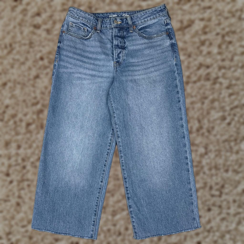 Old Navy Old Navy Jeans Womens 8 Blue High-Rise OG Loose Cropped Raw Hem Wide Leg Denim Size 30" / US 8 / IT 44 - 1 Thumbnail