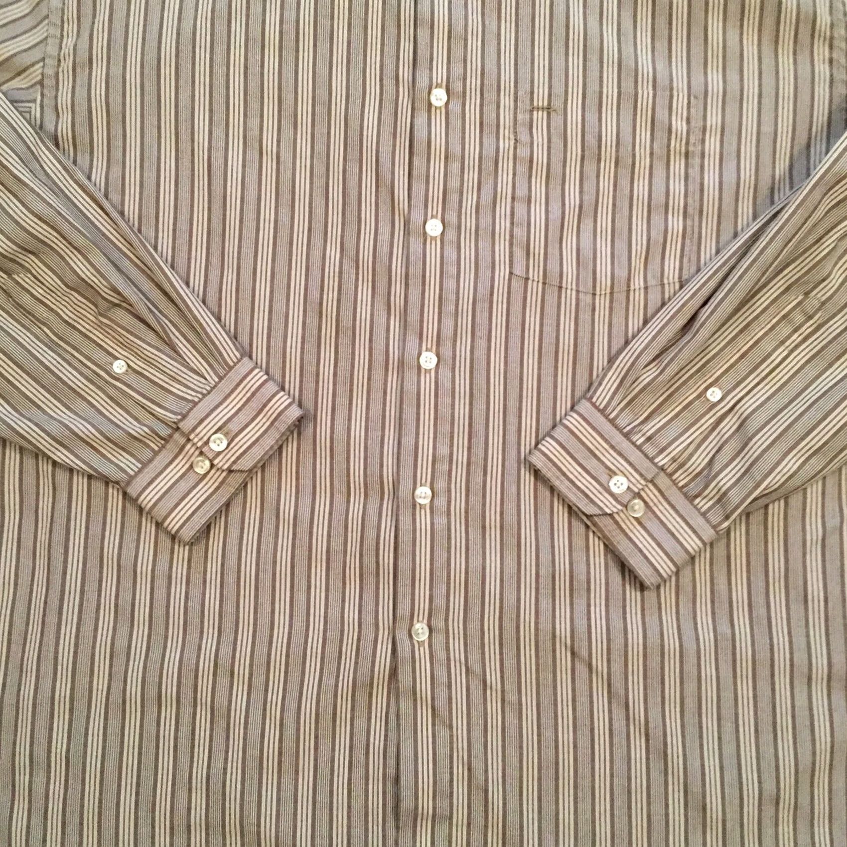 Van Heusen Van Heusen Shirt XL Beige Striped Long Sleeve Button Up Men's Size US XL / EU 56 / 4 - 4 Thumbnail